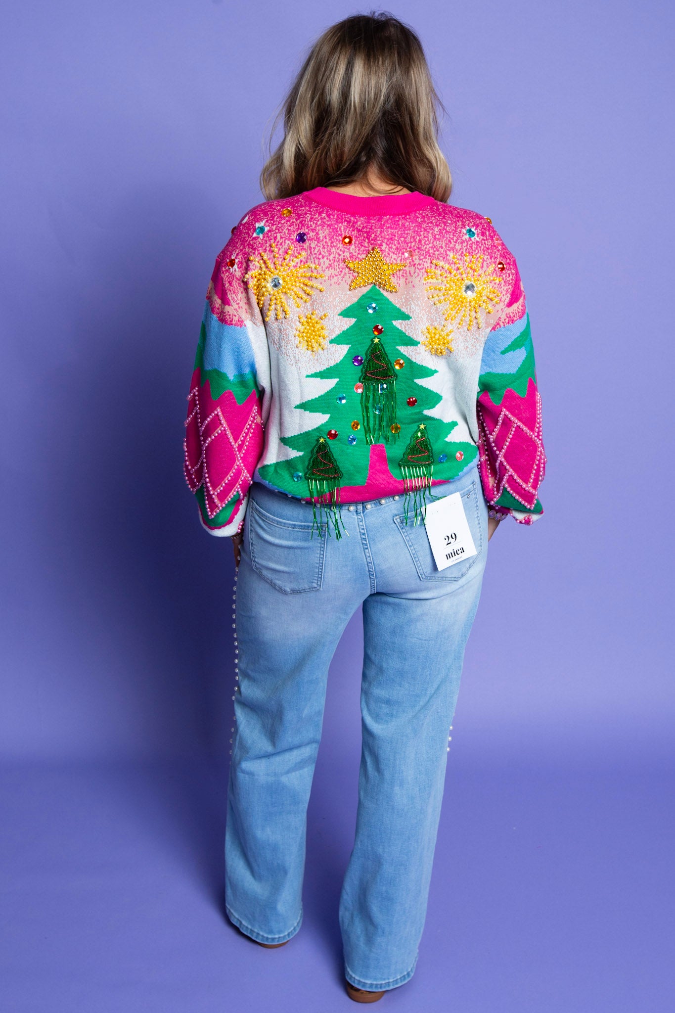 QUEEN OF SPARKLES | Multi Pearl Fringe Christmas Tree Sweater