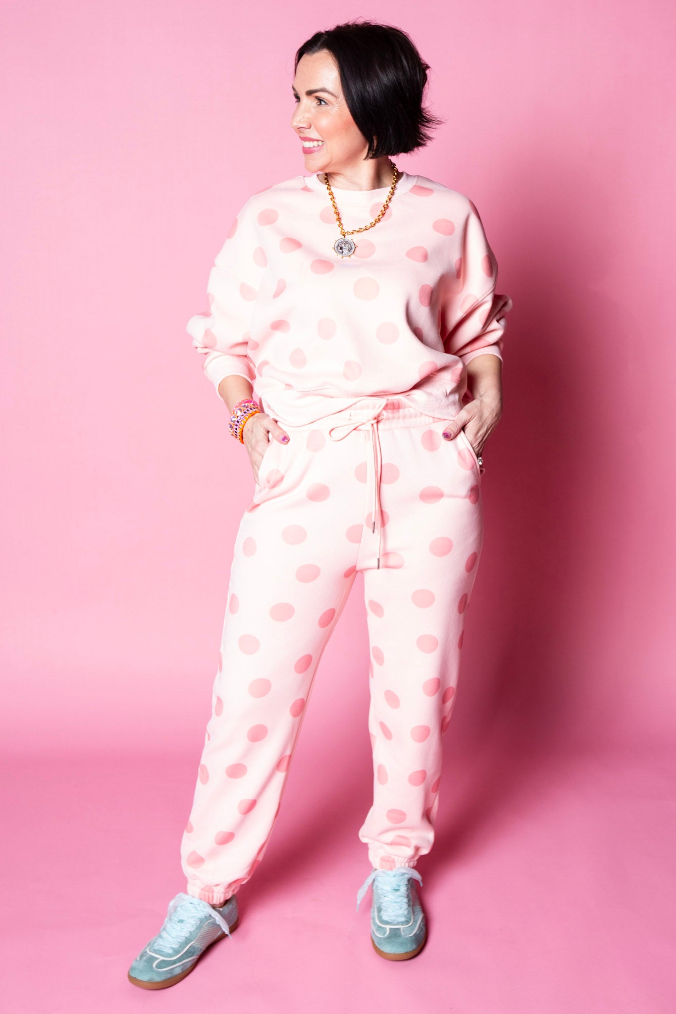 Blush Polka Dot Crop Sweatshirt