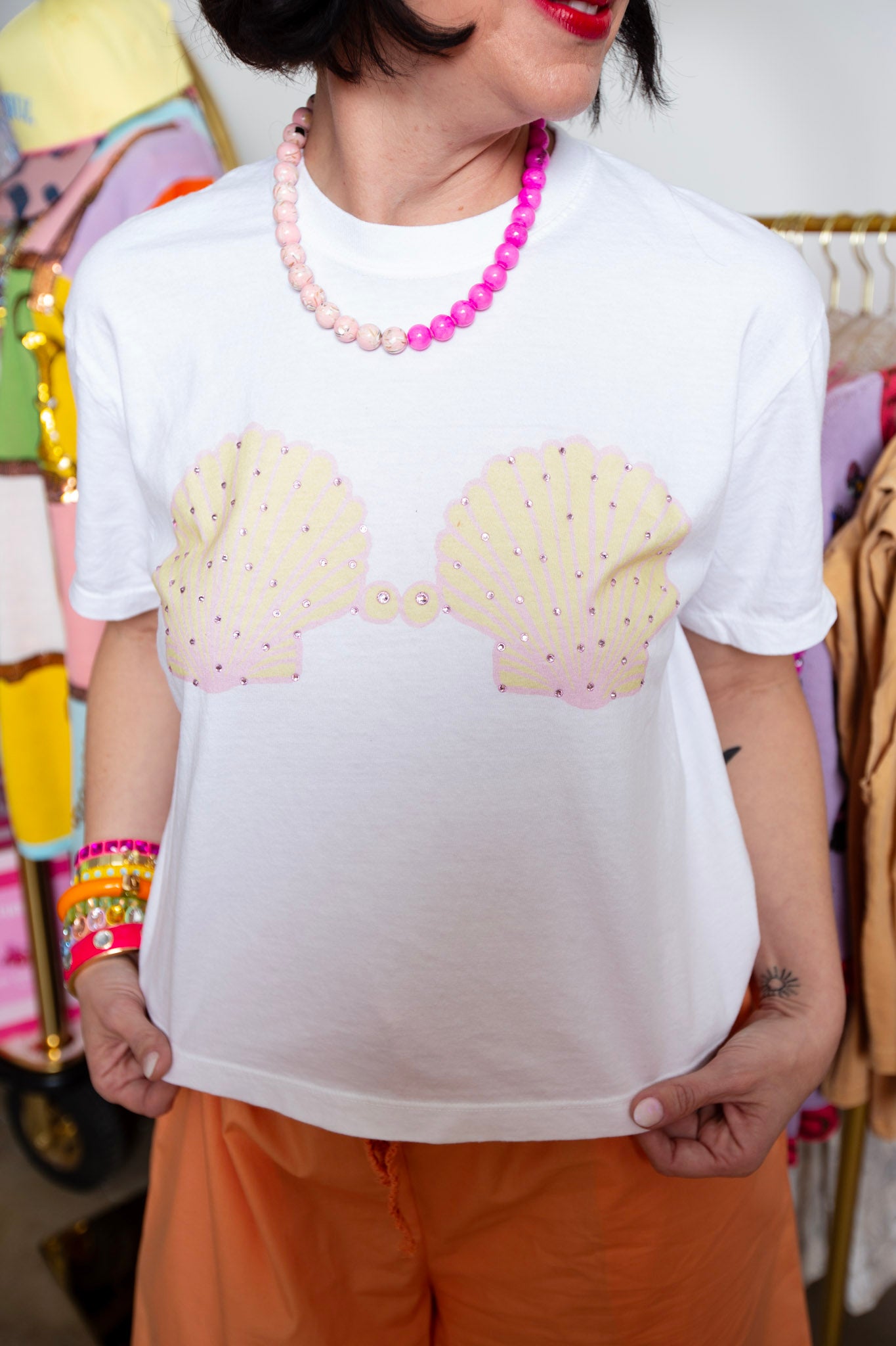 Seashell Bikini Bling Mom Crop Bling Tee