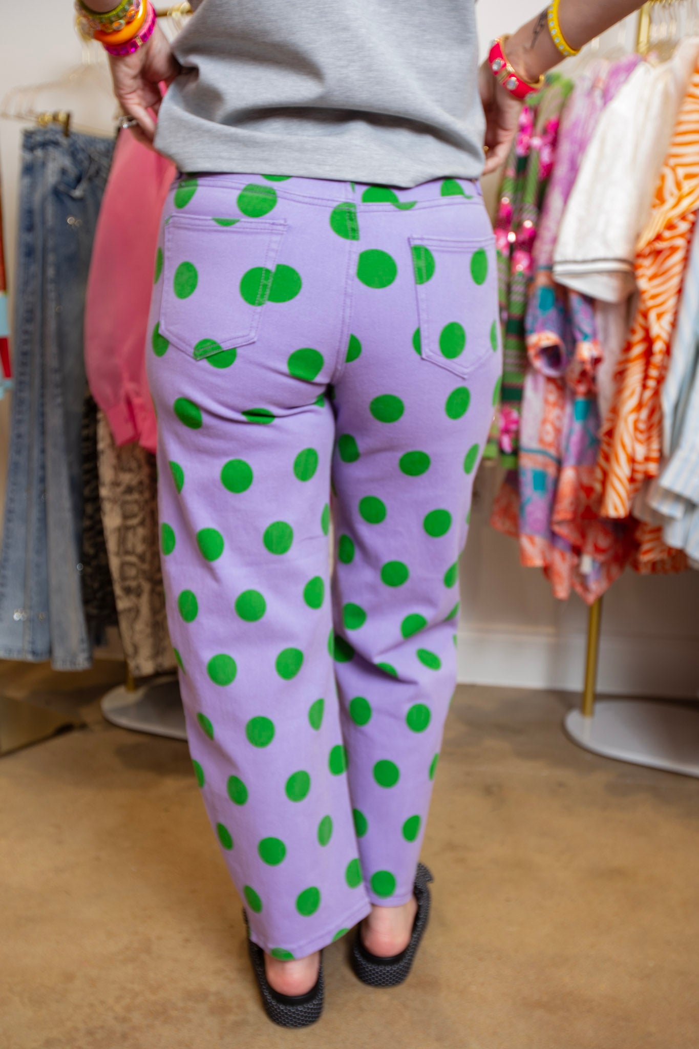 Purple Polka Dot Barrel Pants