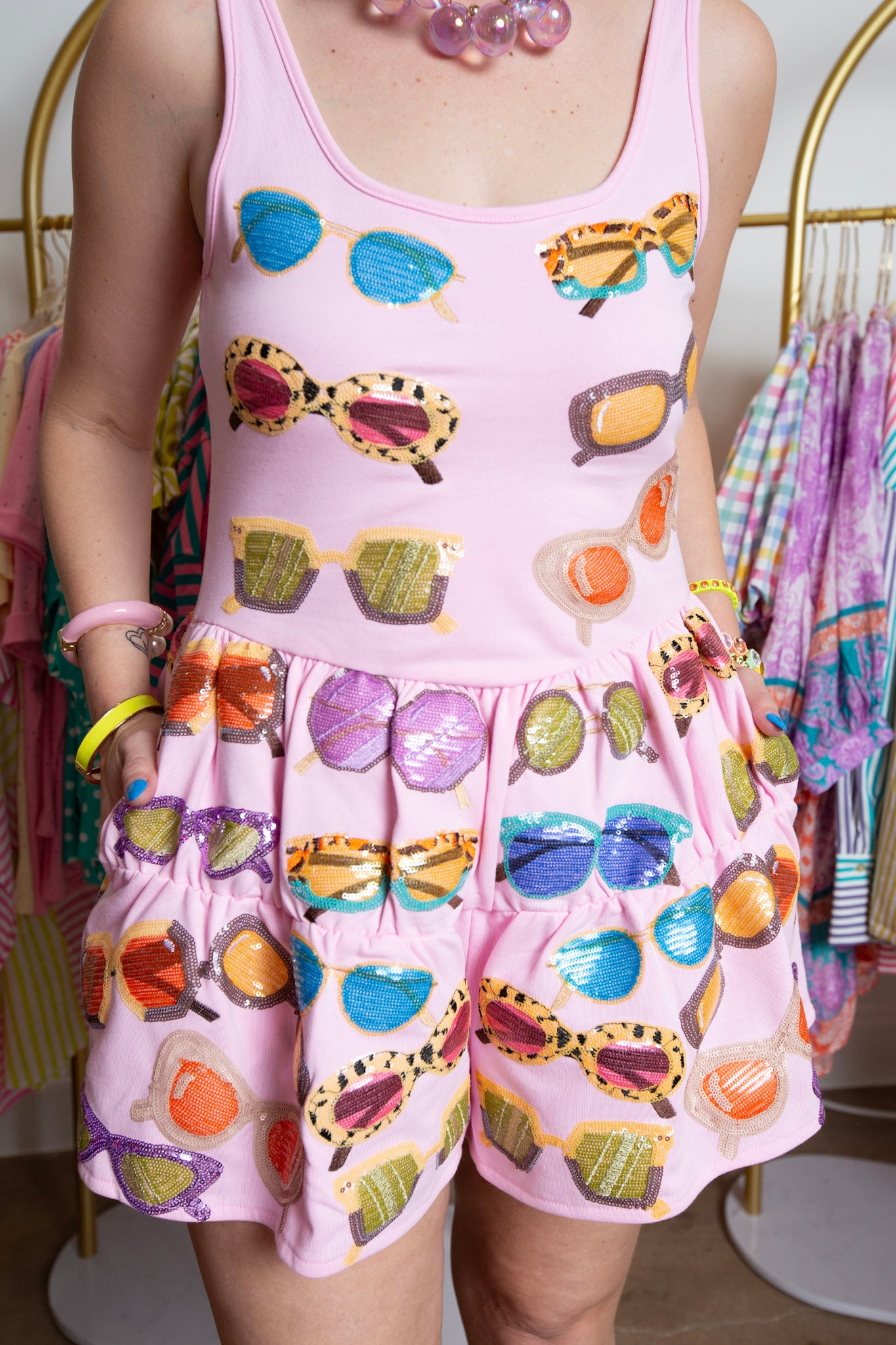 QUEEN OF SPARKLES | Multi Color Sunglasses Tank Romper