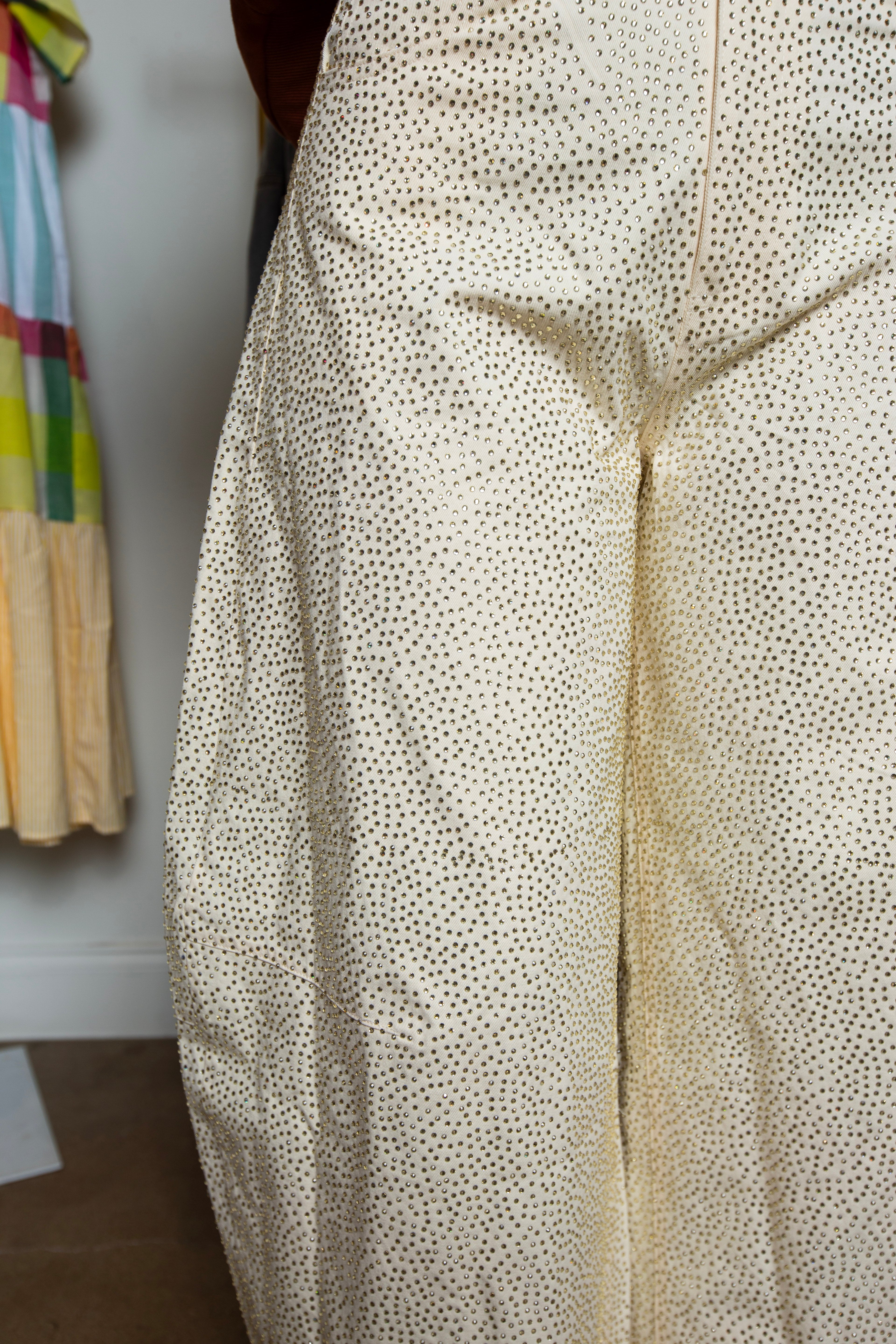 Queen Of Sparkles | Ivory Rhinestone Denim Barrel
