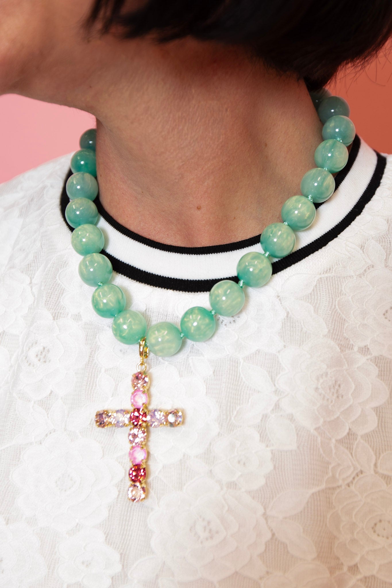 Mint Beaded Cross Necklace