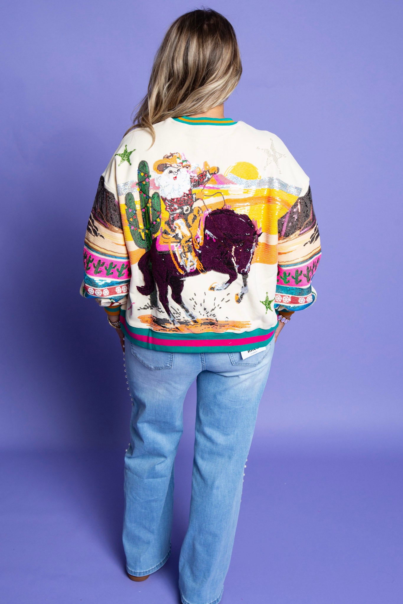 QUEEN OF SPARKLES | Multi Vintage Cowboy Santa Sweatshirt