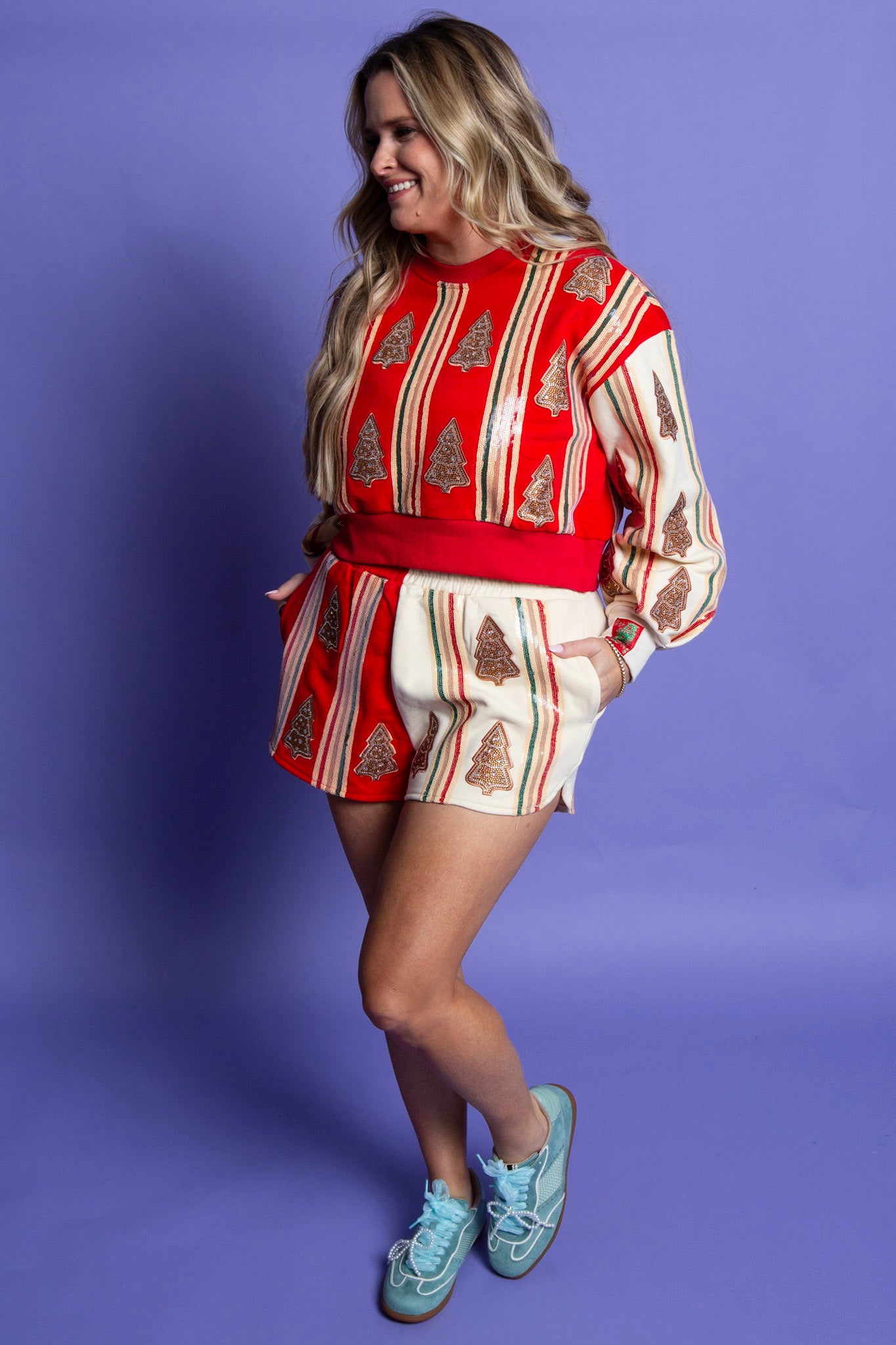 QUEEN OF SPARKLES | Red & Ivory Striped Cookie Sweatshirt