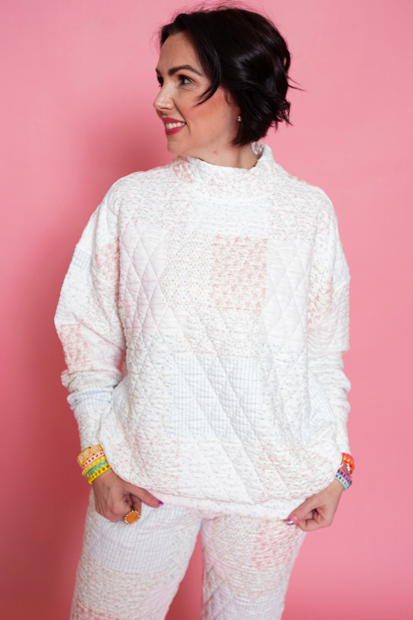 Quilted Pastel Mockneck Sweatshirt
