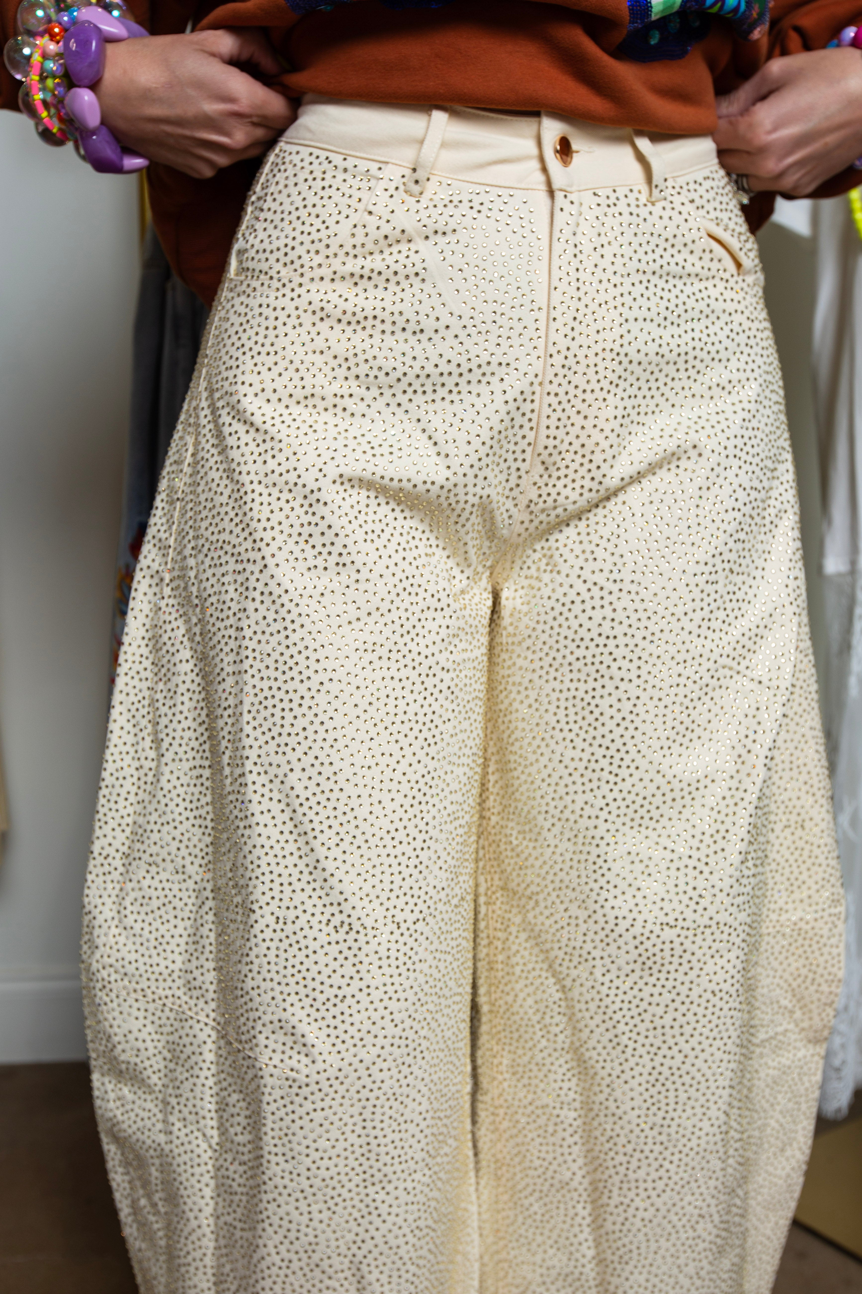 Queen Of Sparkles | Ivory Rhinestone Denim Barrel