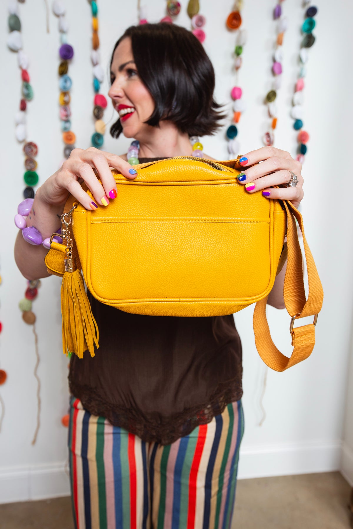 Tassel Rectangle Faux Leather Bag | Yellow