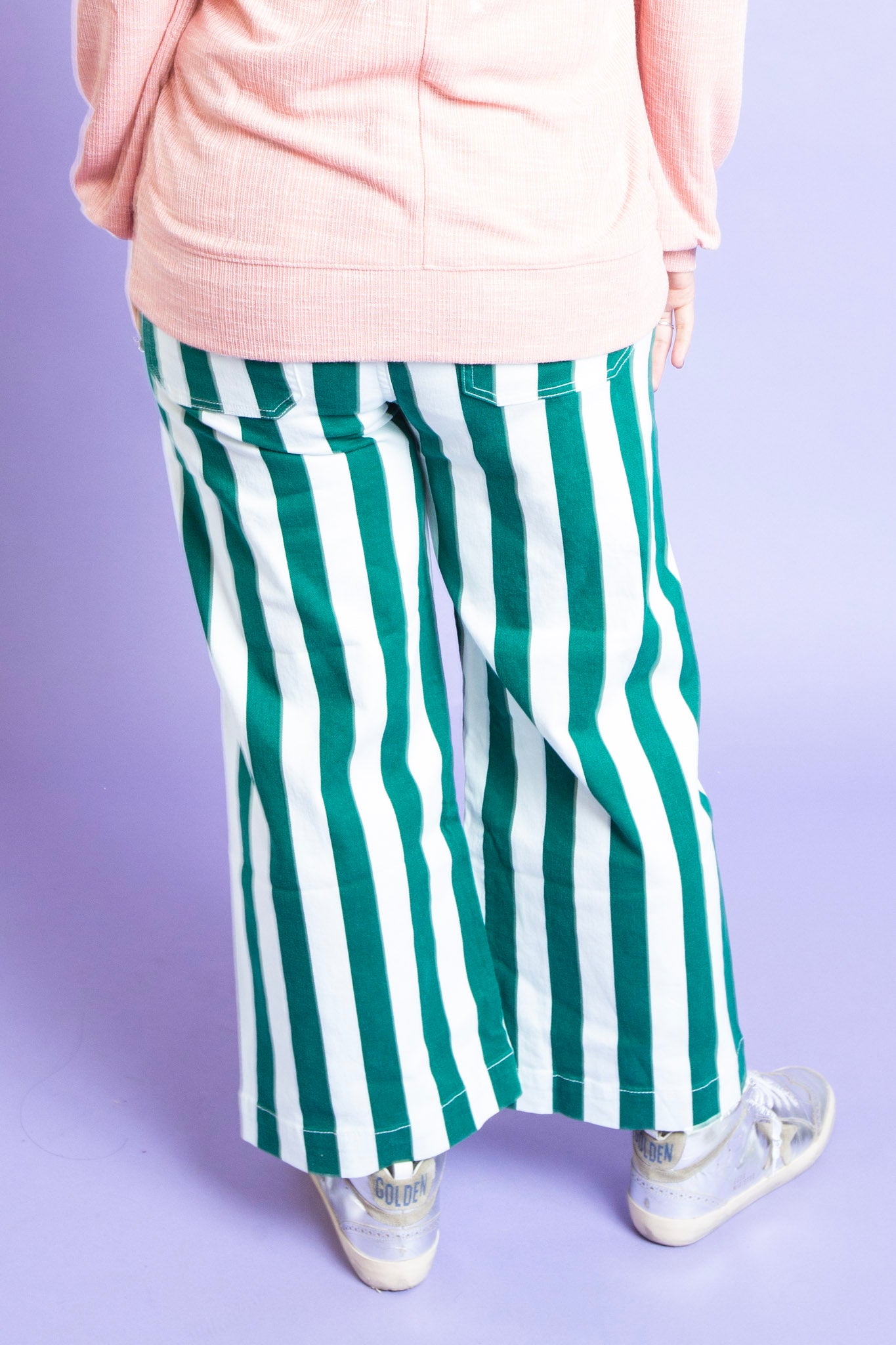 Mica Green Striped Cropped Wide Leg