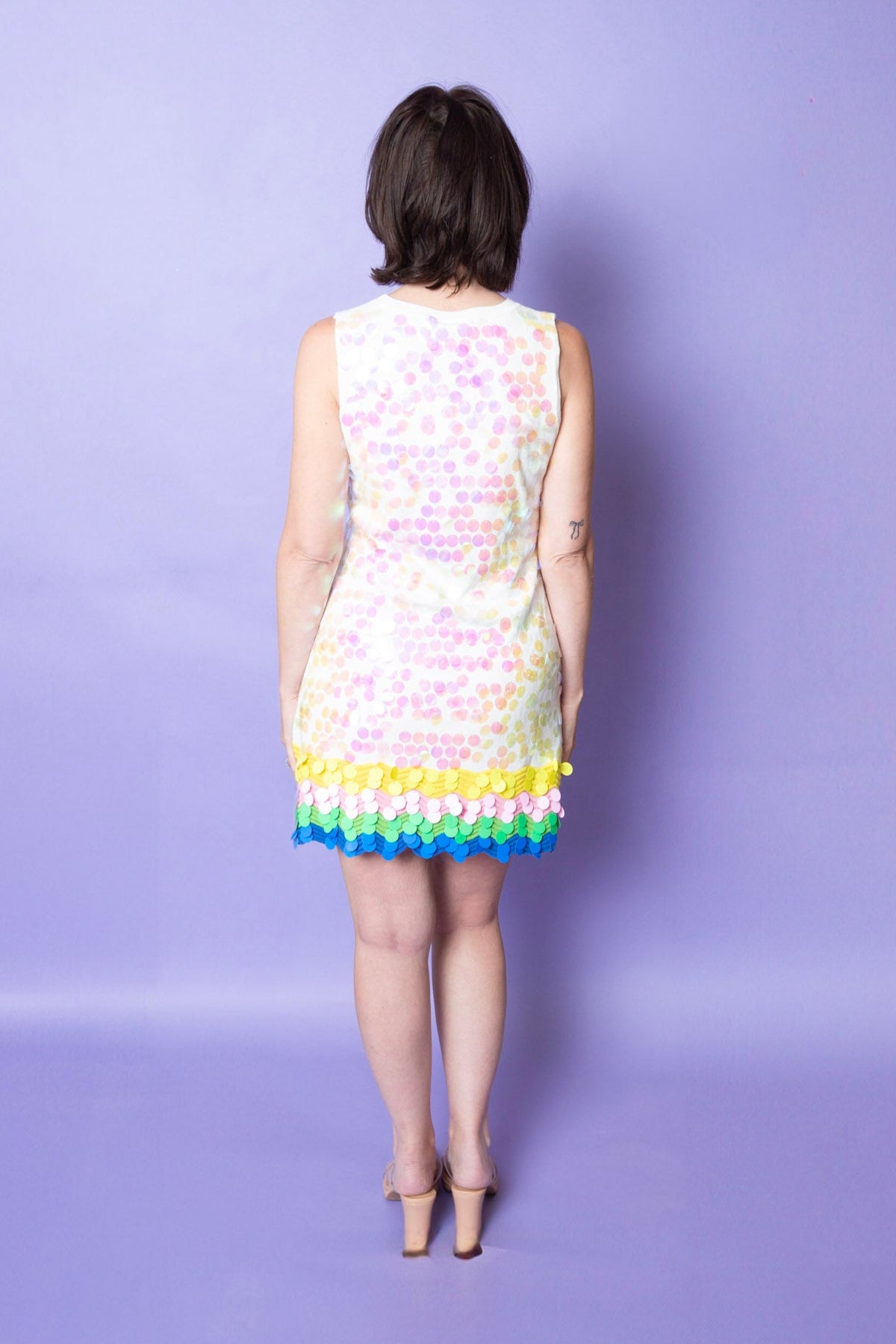 QUEEN OF SPARKLES | White Rainbow Trim Dress