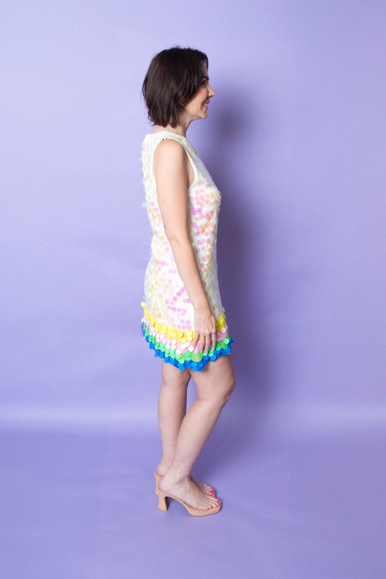 QUEEN OF SPARKLES | White Rainbow Trim Dress