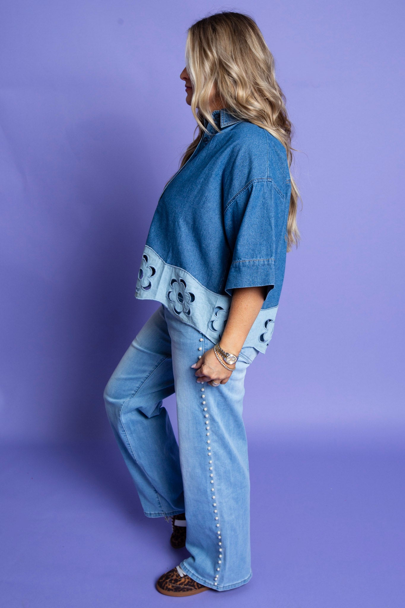 True Flowers Denim Top