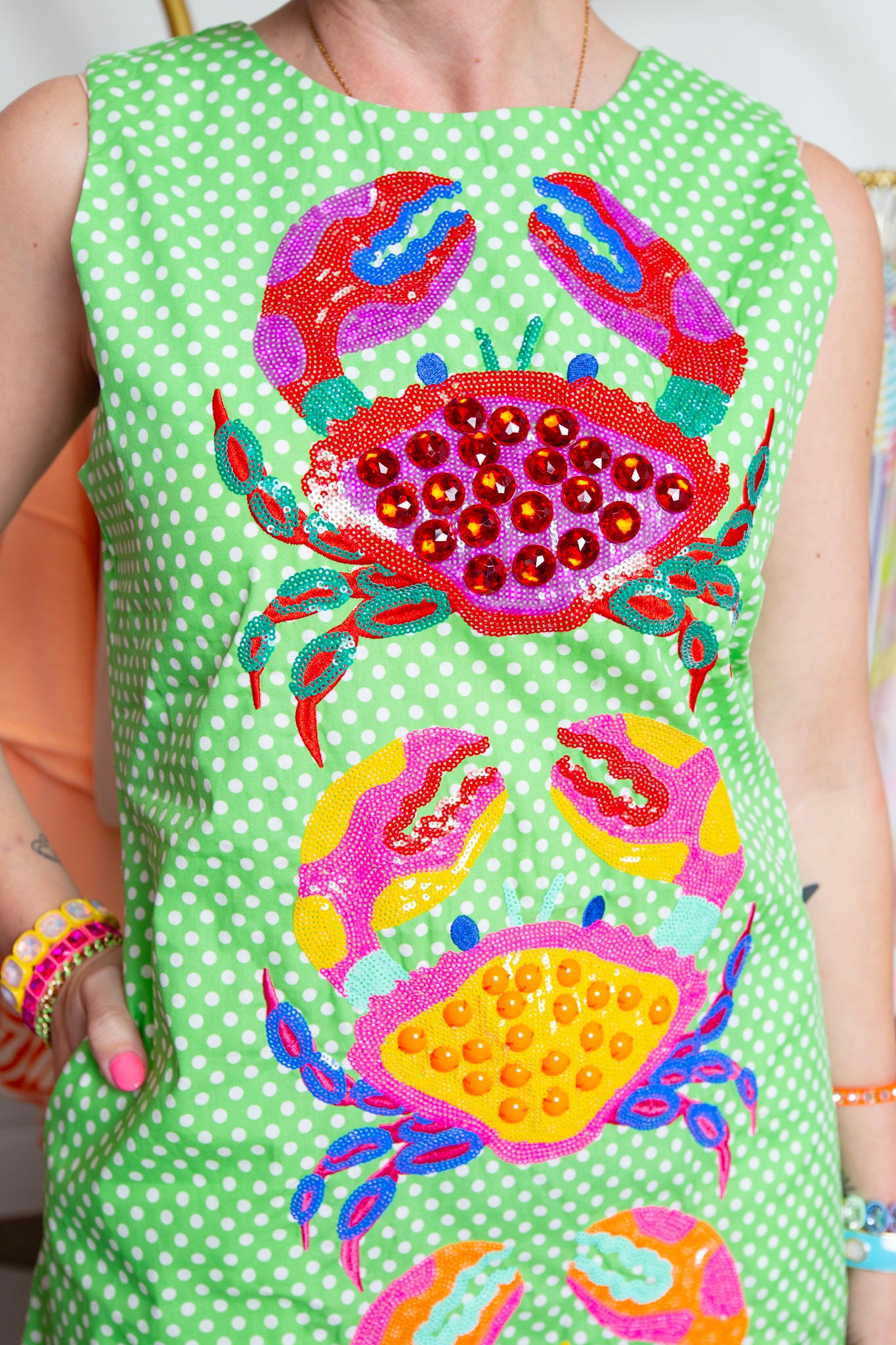 QUEEN OF SPARKLES | Polka Dot Multi Color Crab dress