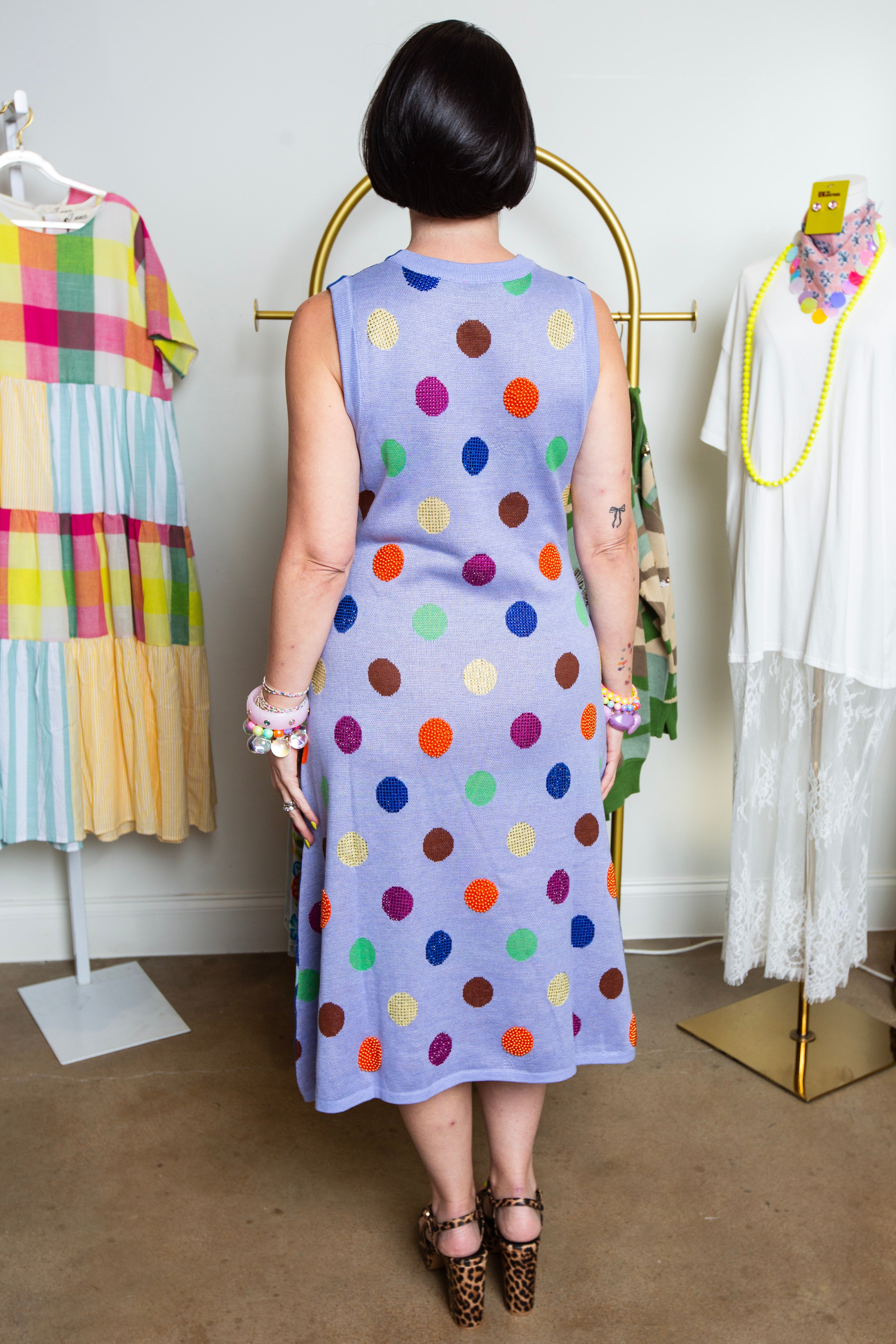 Queen Of Sparkles | Royal Multi Polka Dot Dress