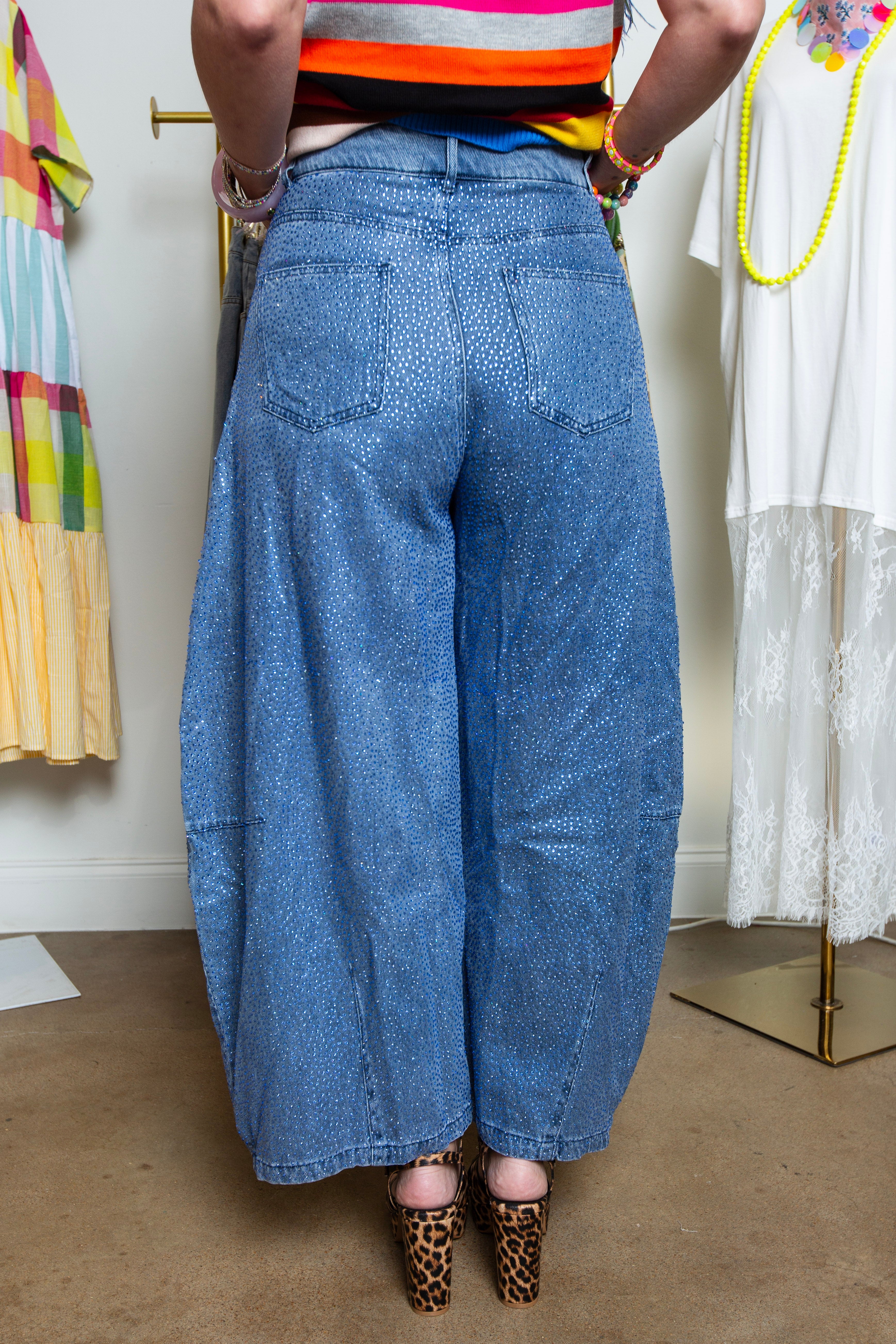 Queen Of Sparkles | Rhinestone Barrel Jeans