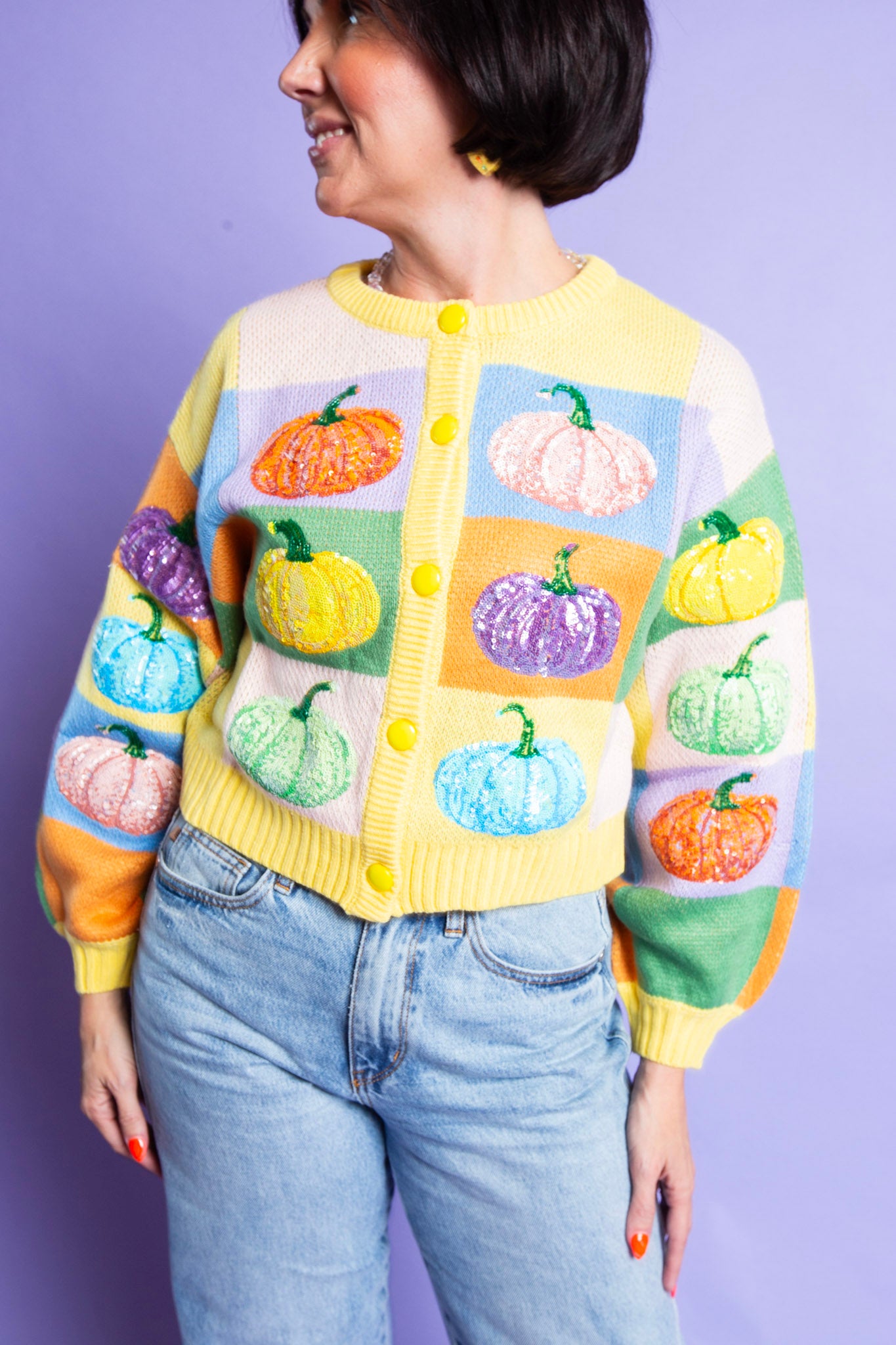 QUEEN OF SPARKLES | Pumpkin Color Block Cardigan