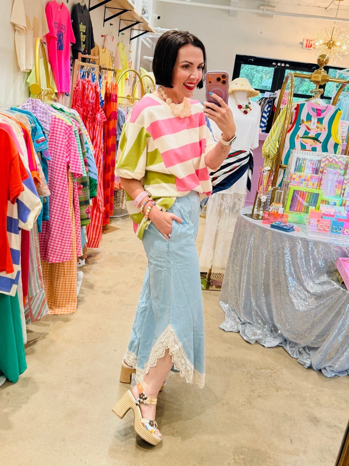 Wide Leg Tulip Lace Hem Jeans