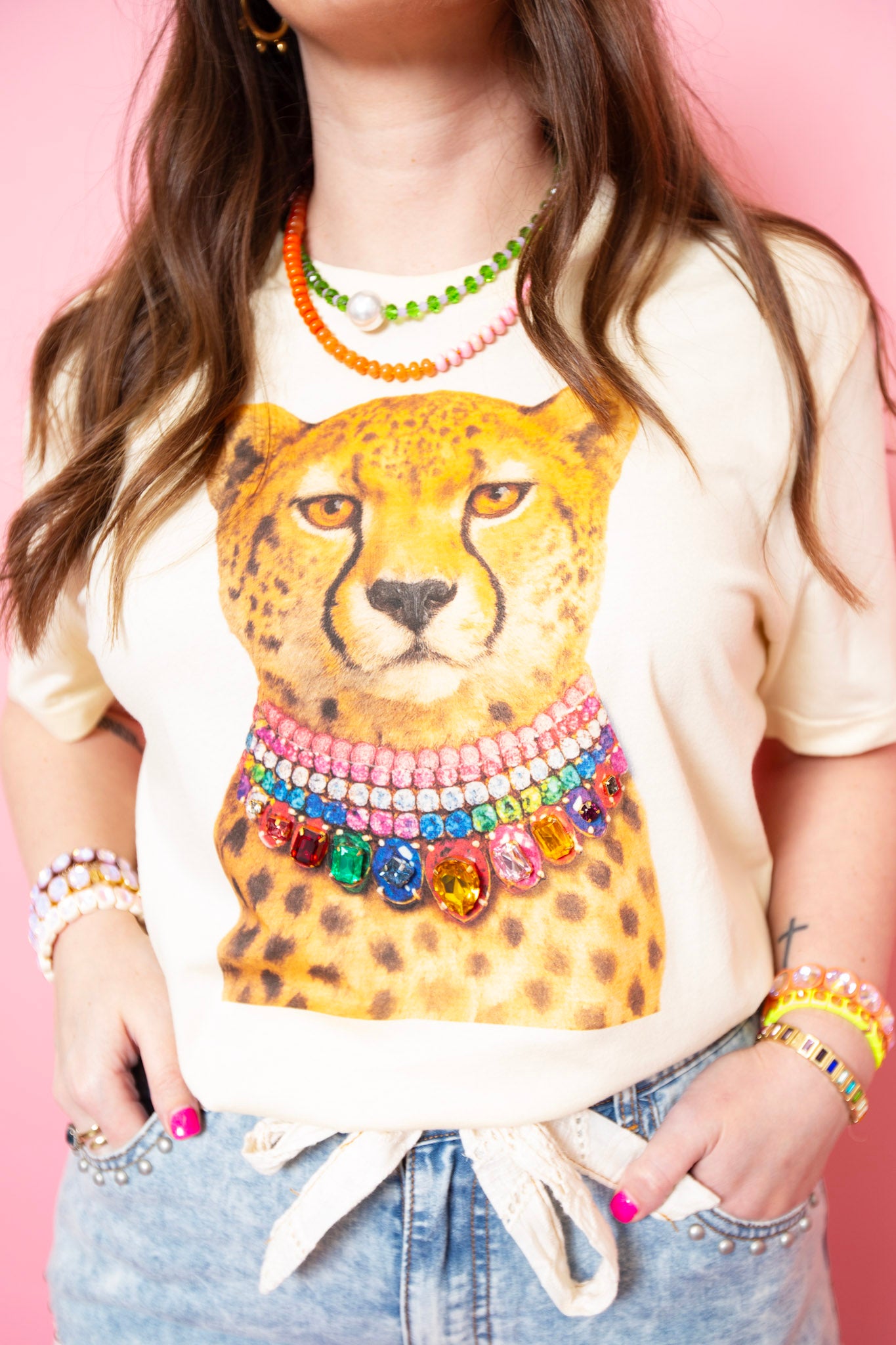 Bling Necklace Cheetah Tee