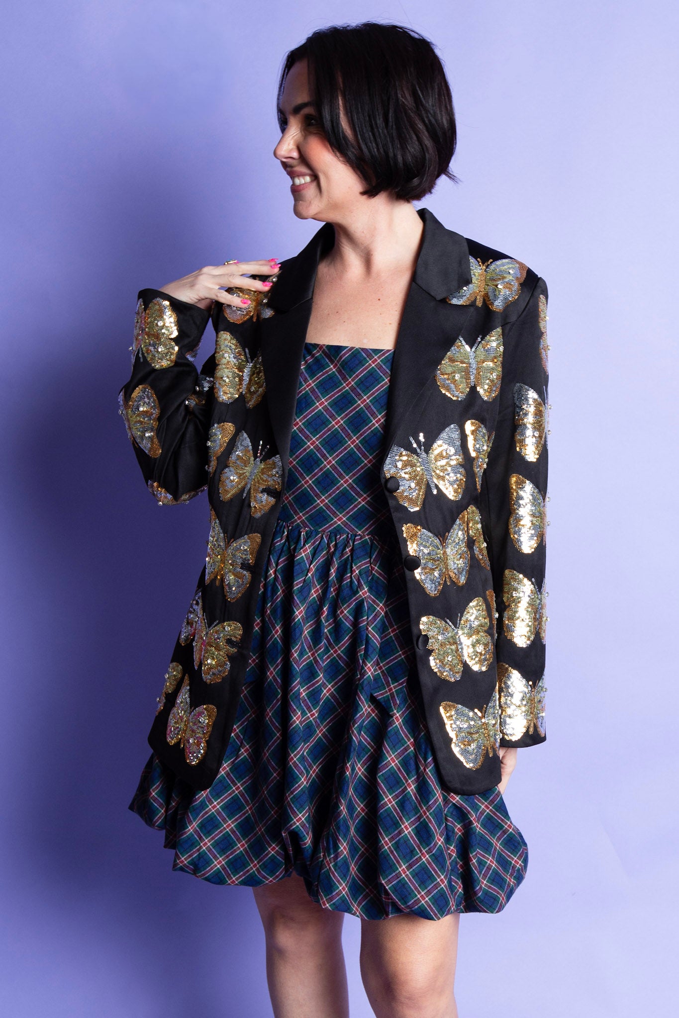 Queen of Sparkles | Black & Gold Sequin Butterfly Blazer