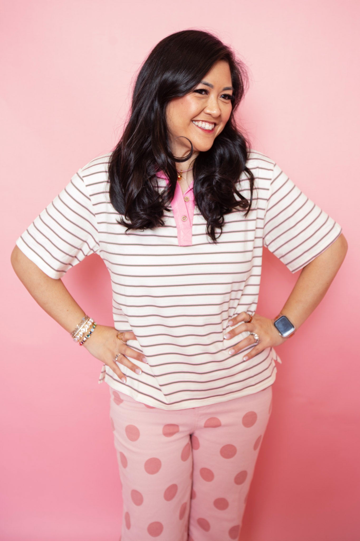 Modern Stripe Polo Top