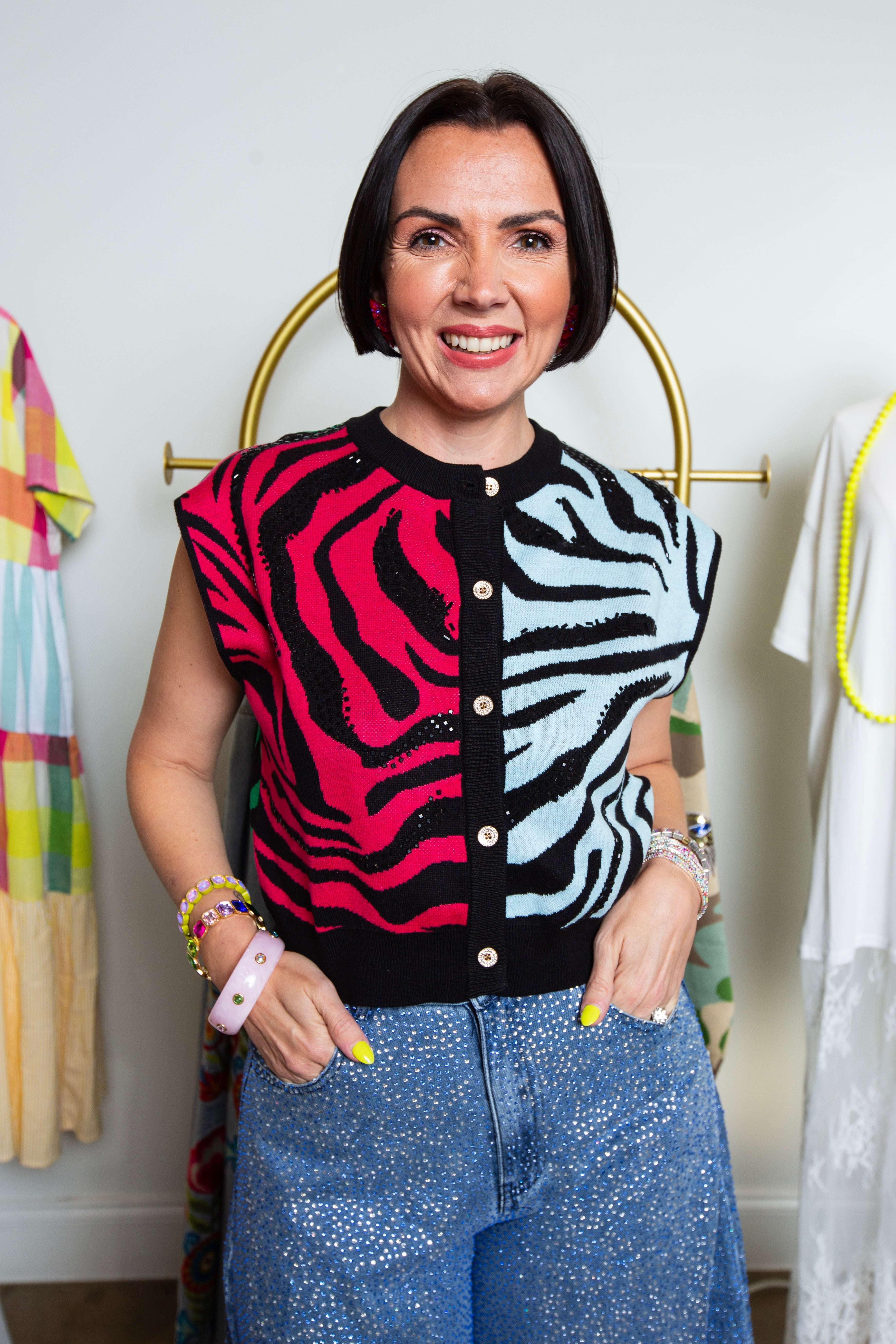 Queen Of Sparkles | Colorblock Tiger Knit Vest