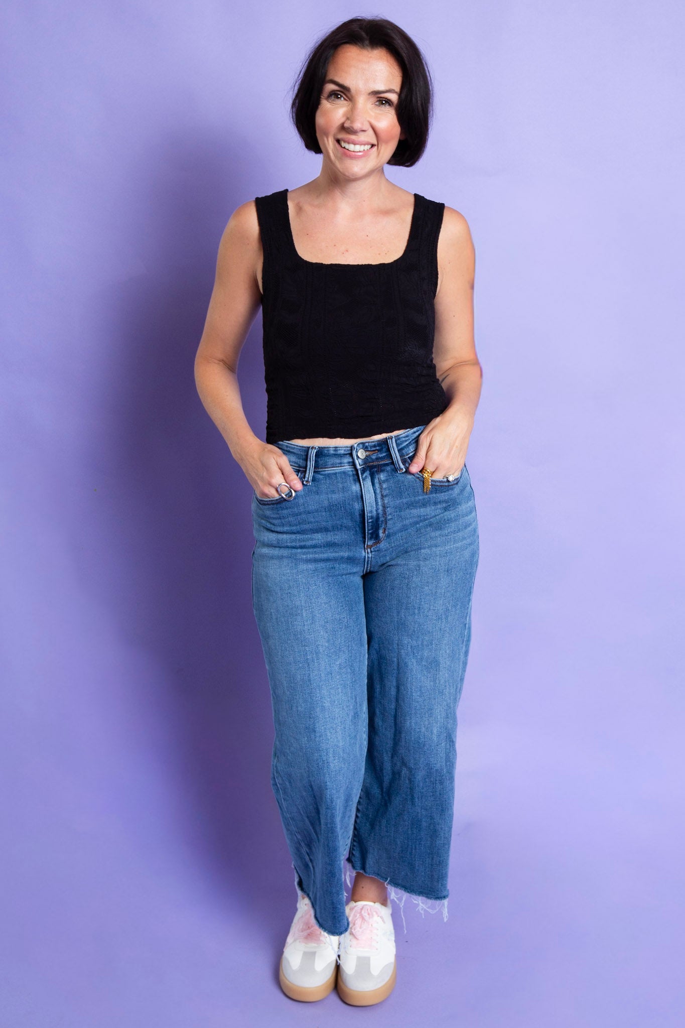 Double Lace Square Crop Top | Black