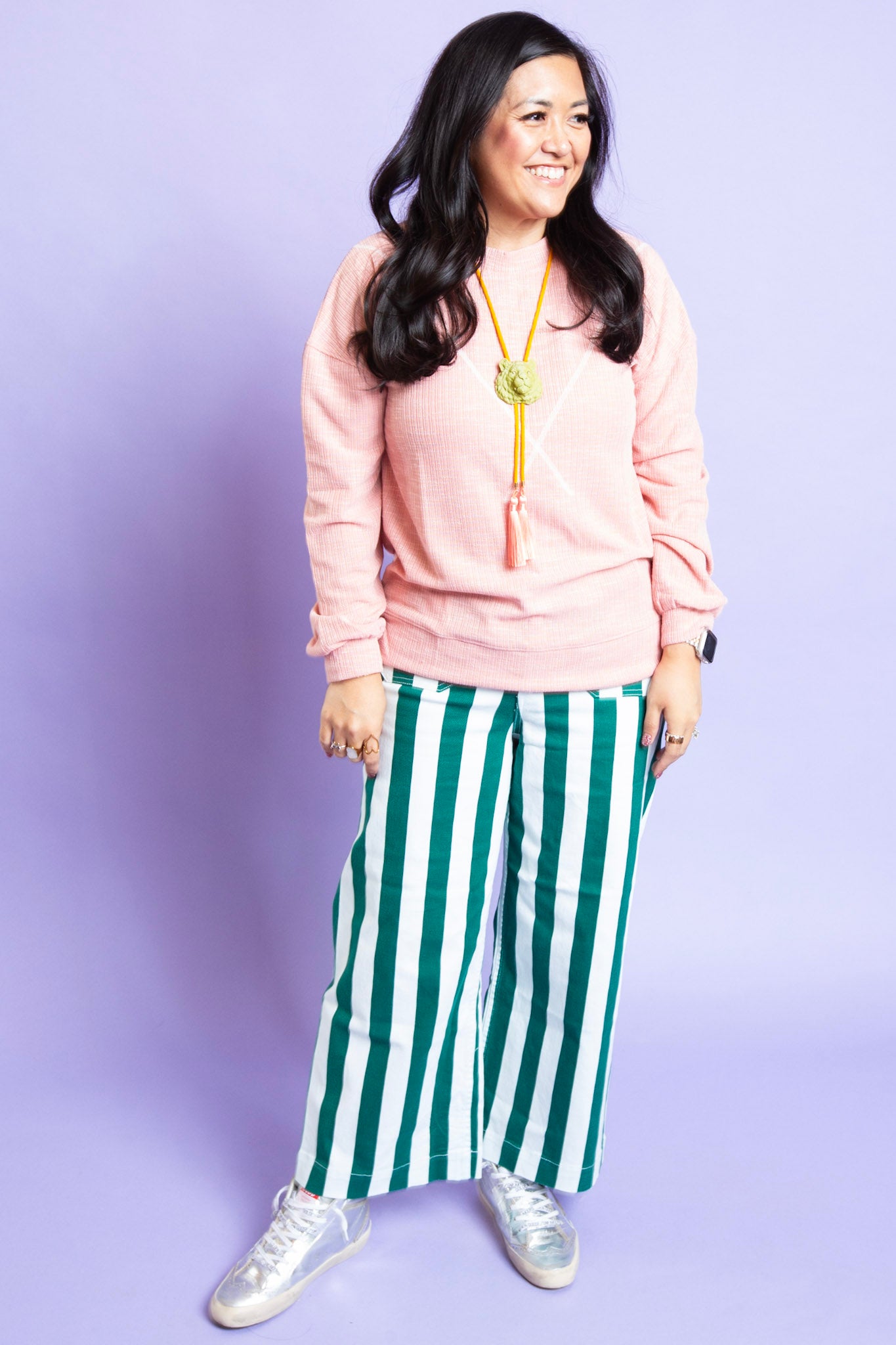 Mica Green Striped Cropped Wide Leg