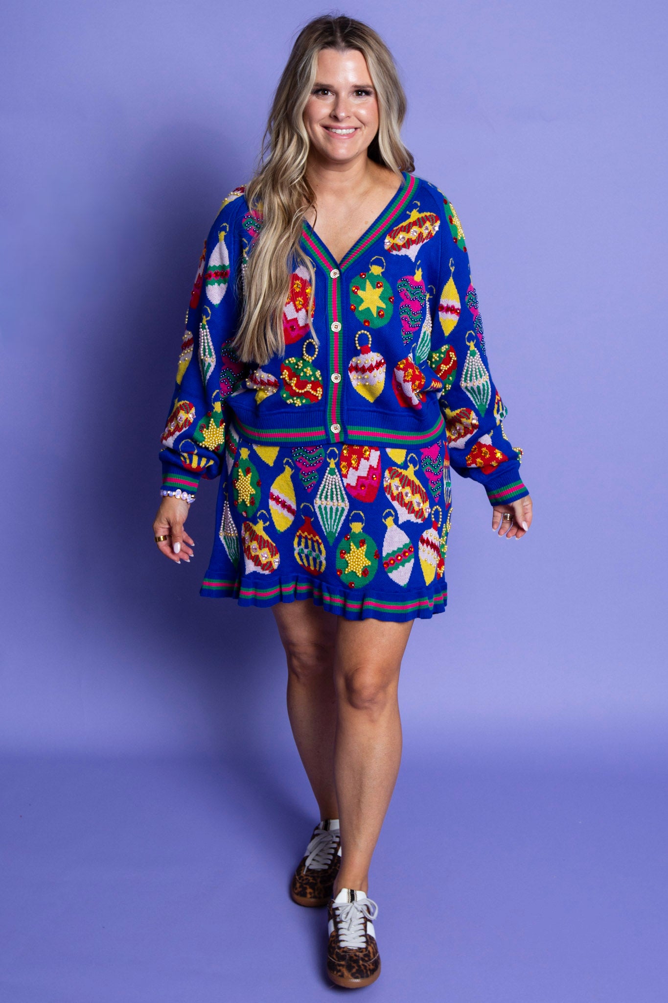 QUEEN OF SPARKLES | Royal Blue Ornament Cardigan