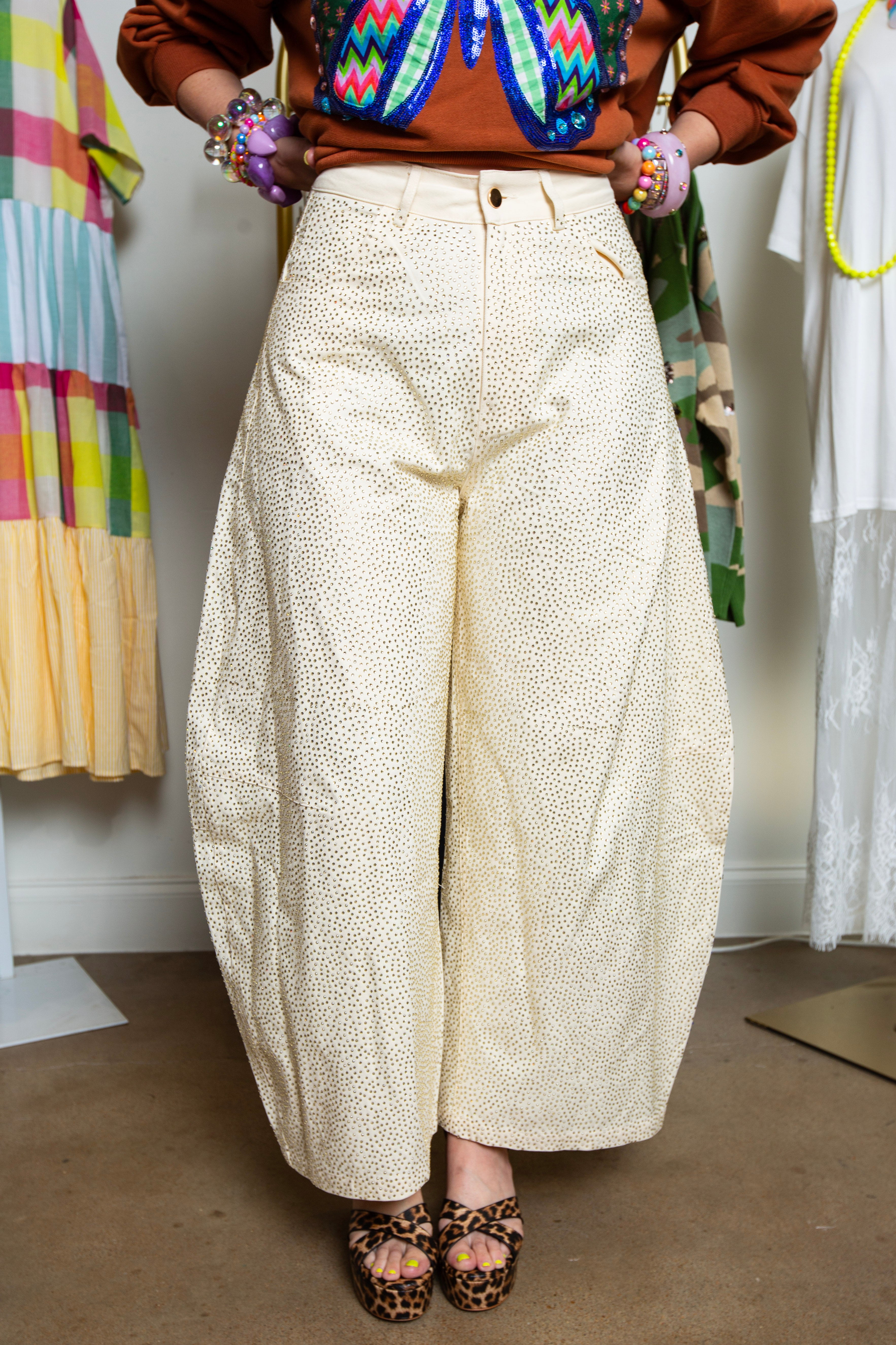 Queen Of Sparkles | Ivory Rhinestone Denim Barrel