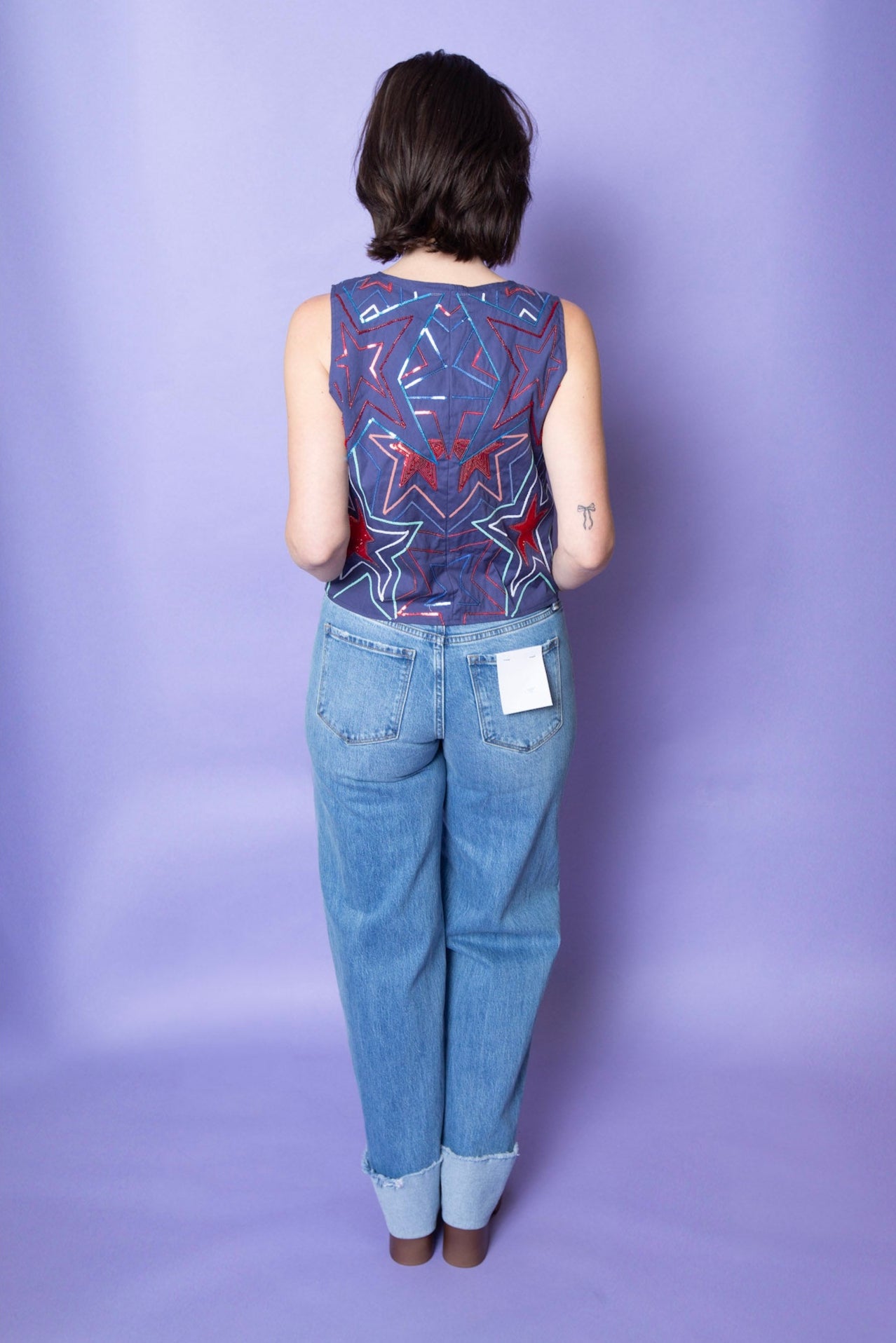 QUEEN OF SPARKLES | Navy Groovy Star Tie Tank