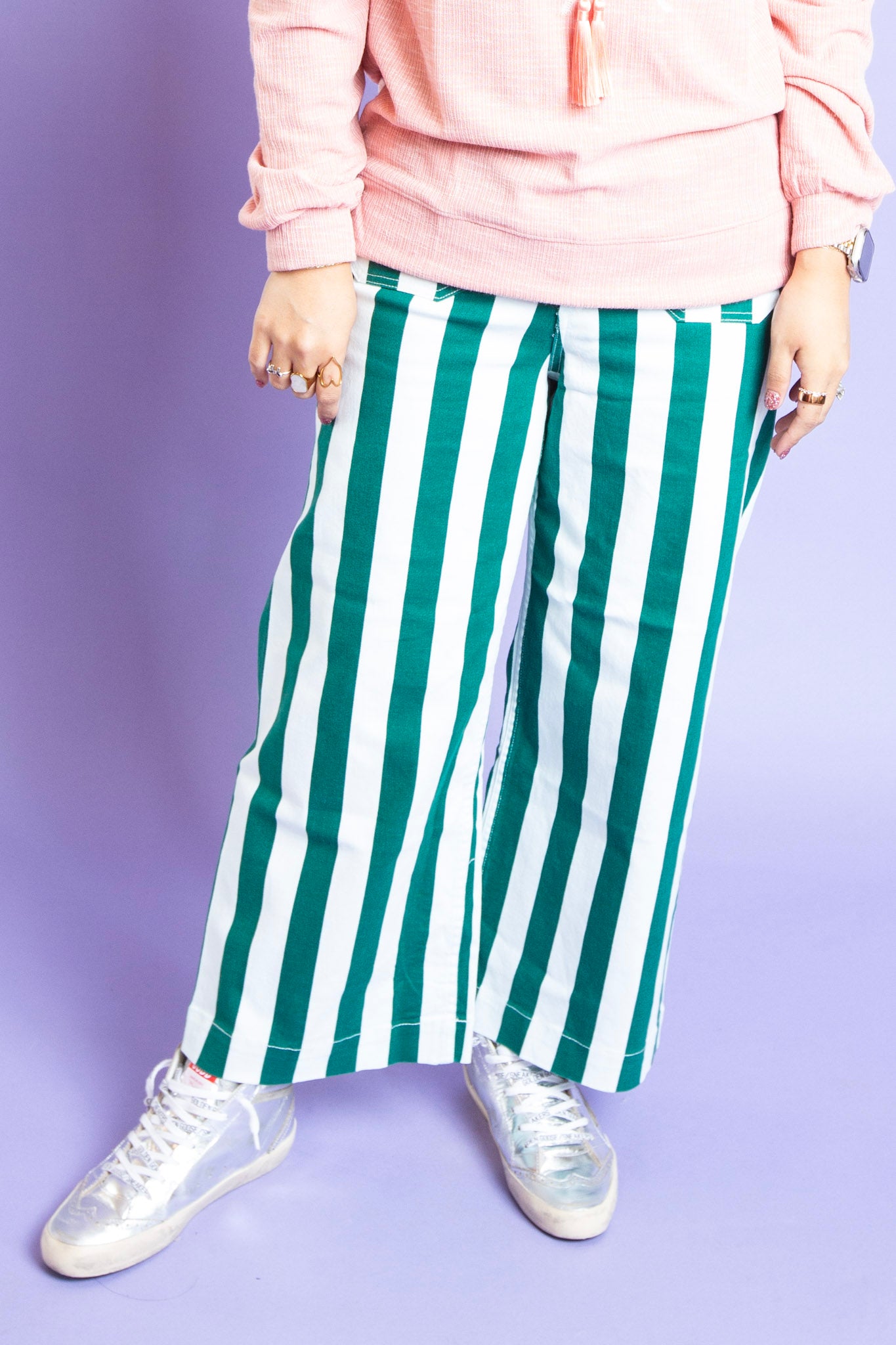 Mica Green Striped Cropped Wide Leg