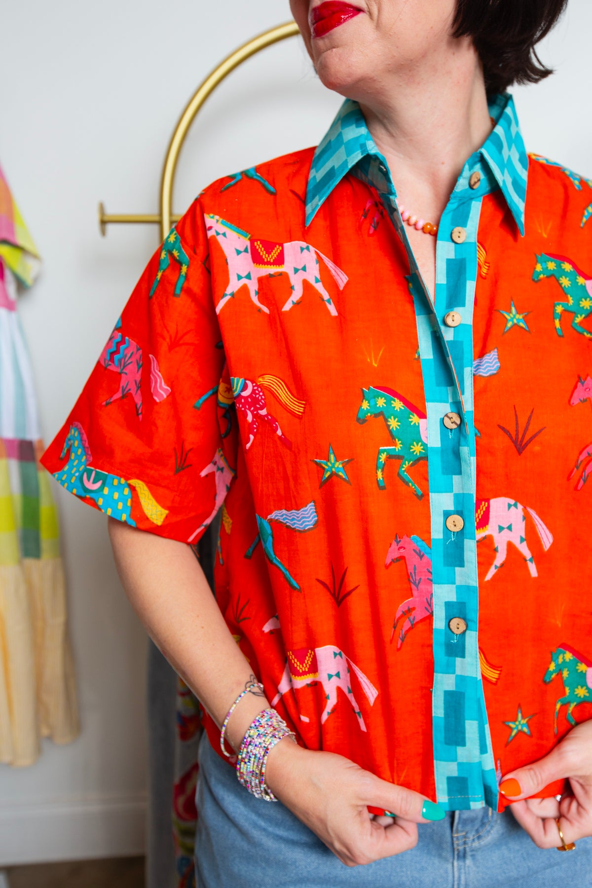 Pink Pony Club Button Down Top | Short Sleeve Orange