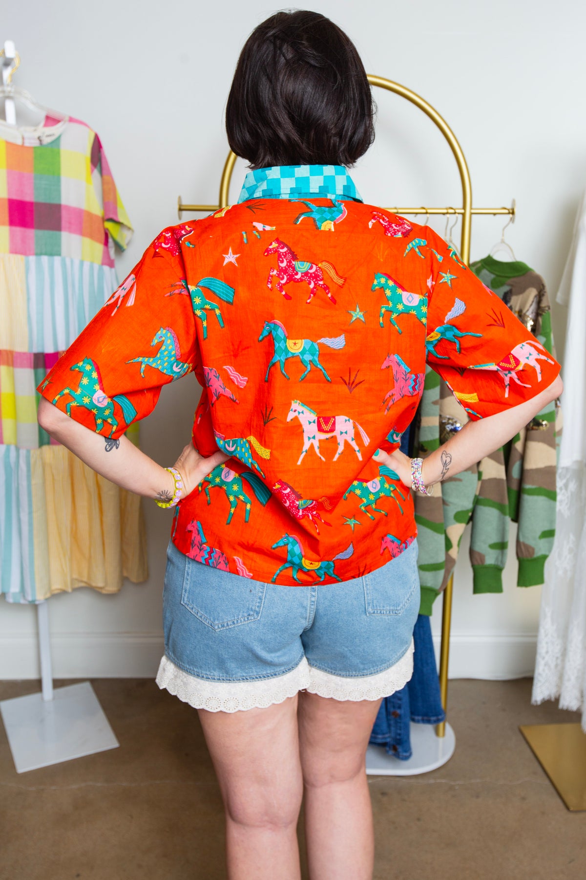 Pink Pony Club Button Down Top | Short Sleeve Orange