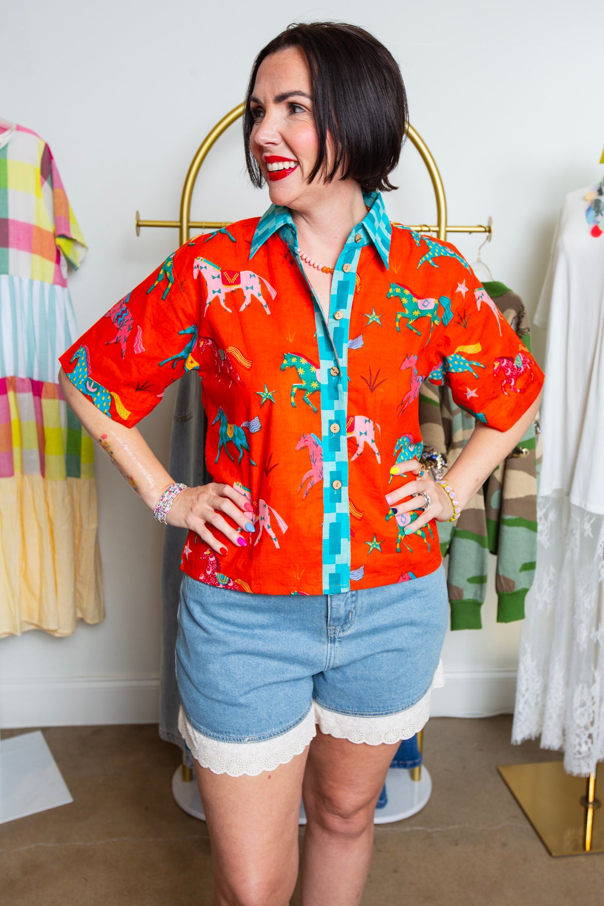 Pink Pony Club Button Down Top | Short Sleeve Orange