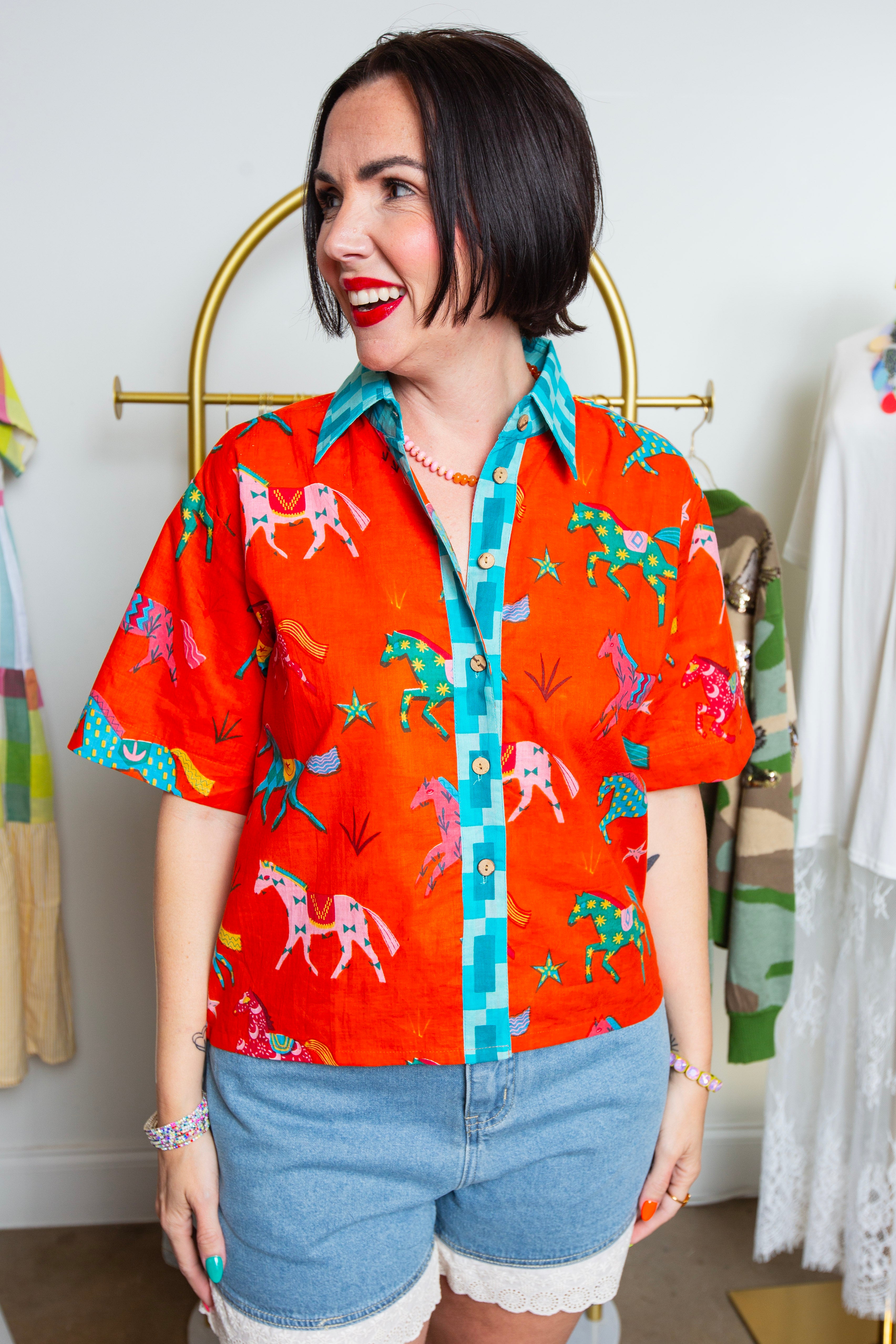 Pink Pony Club Button Down Top | Short Sleeve Orange