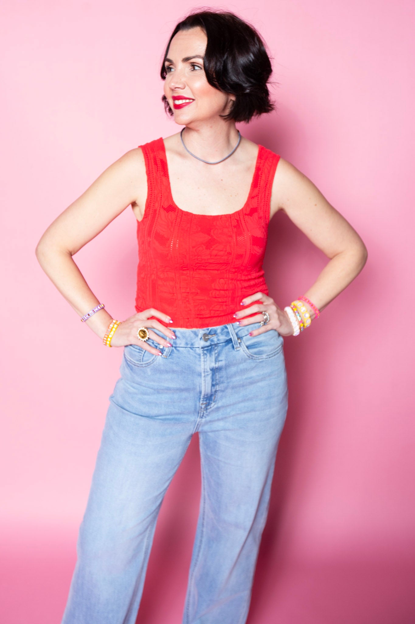 Double Lace Square Crop Top | Red