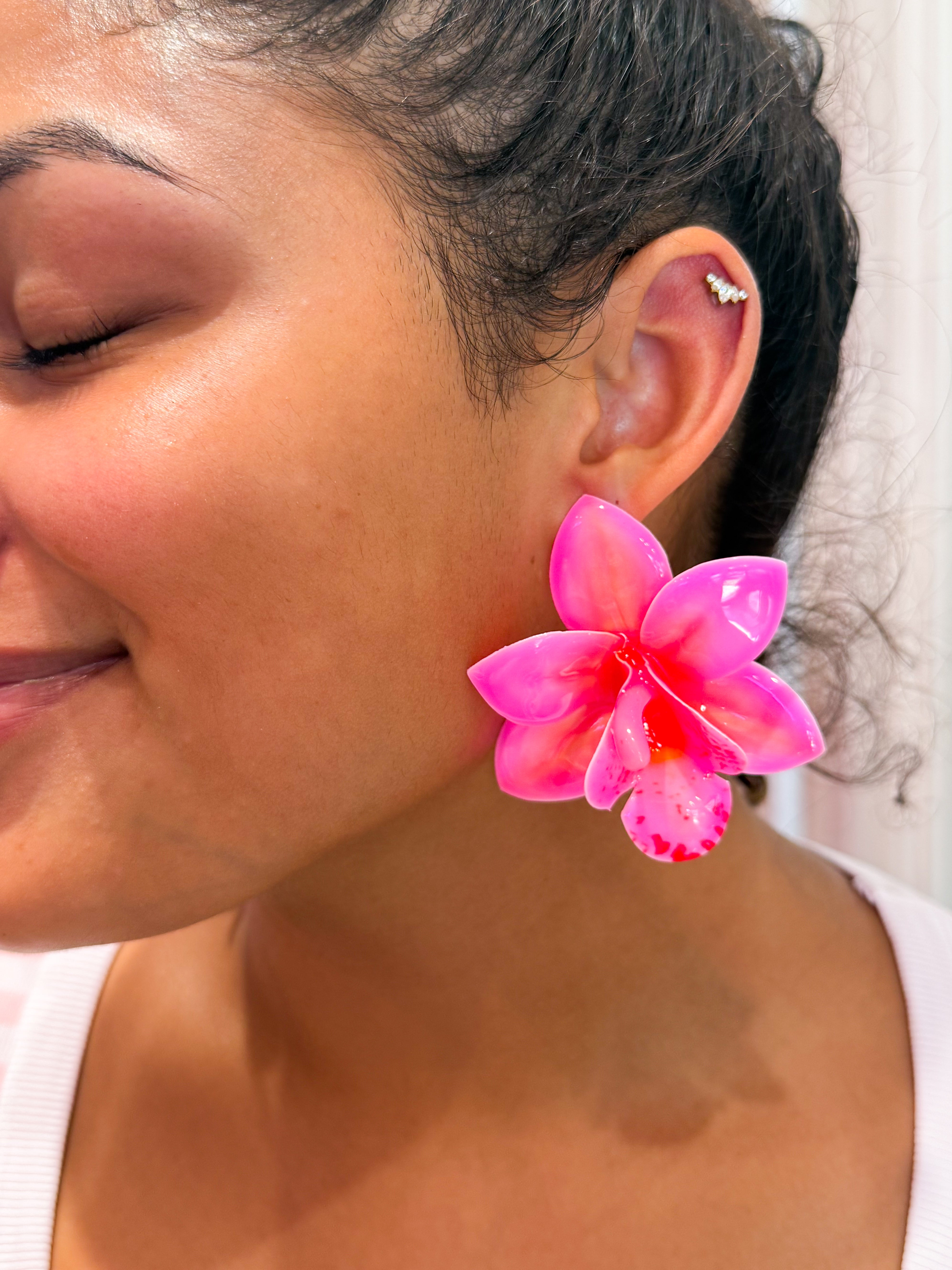 Hot Pink Orchid Earrings