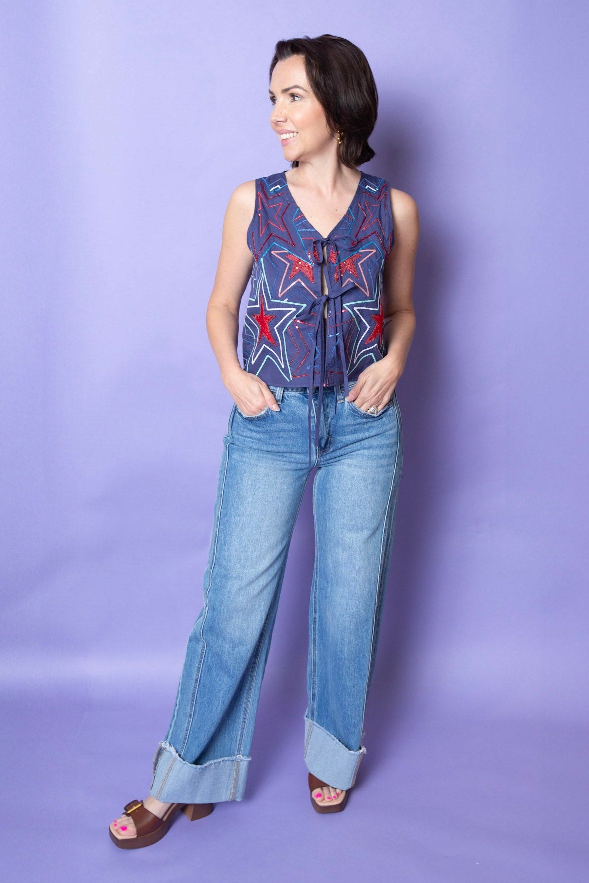 QUEEN OF SPARKLES | Navy Groovy Star Tie Tank