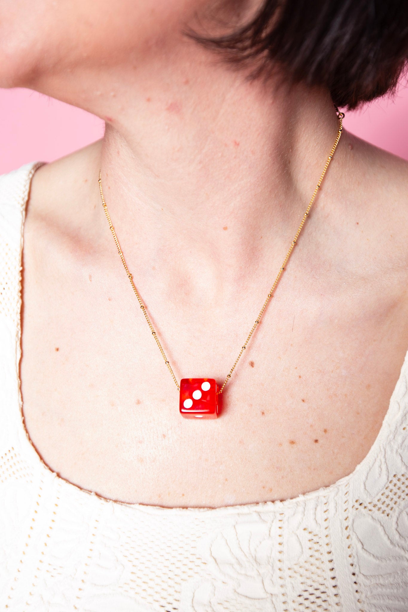 Nickel & Suede Dice Gold Necklace | Multiple Colors available