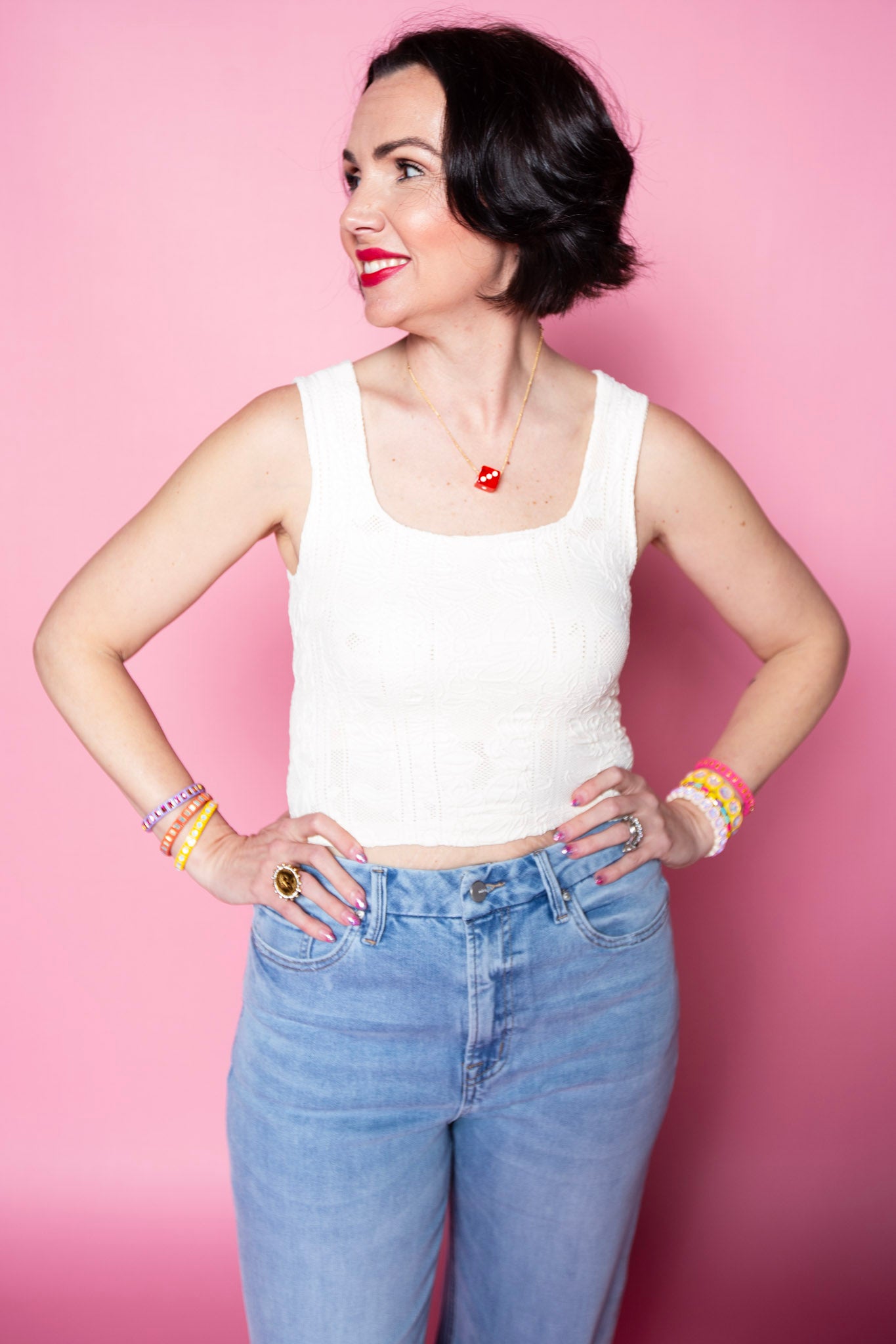 Double Lace Square Crop Top | White