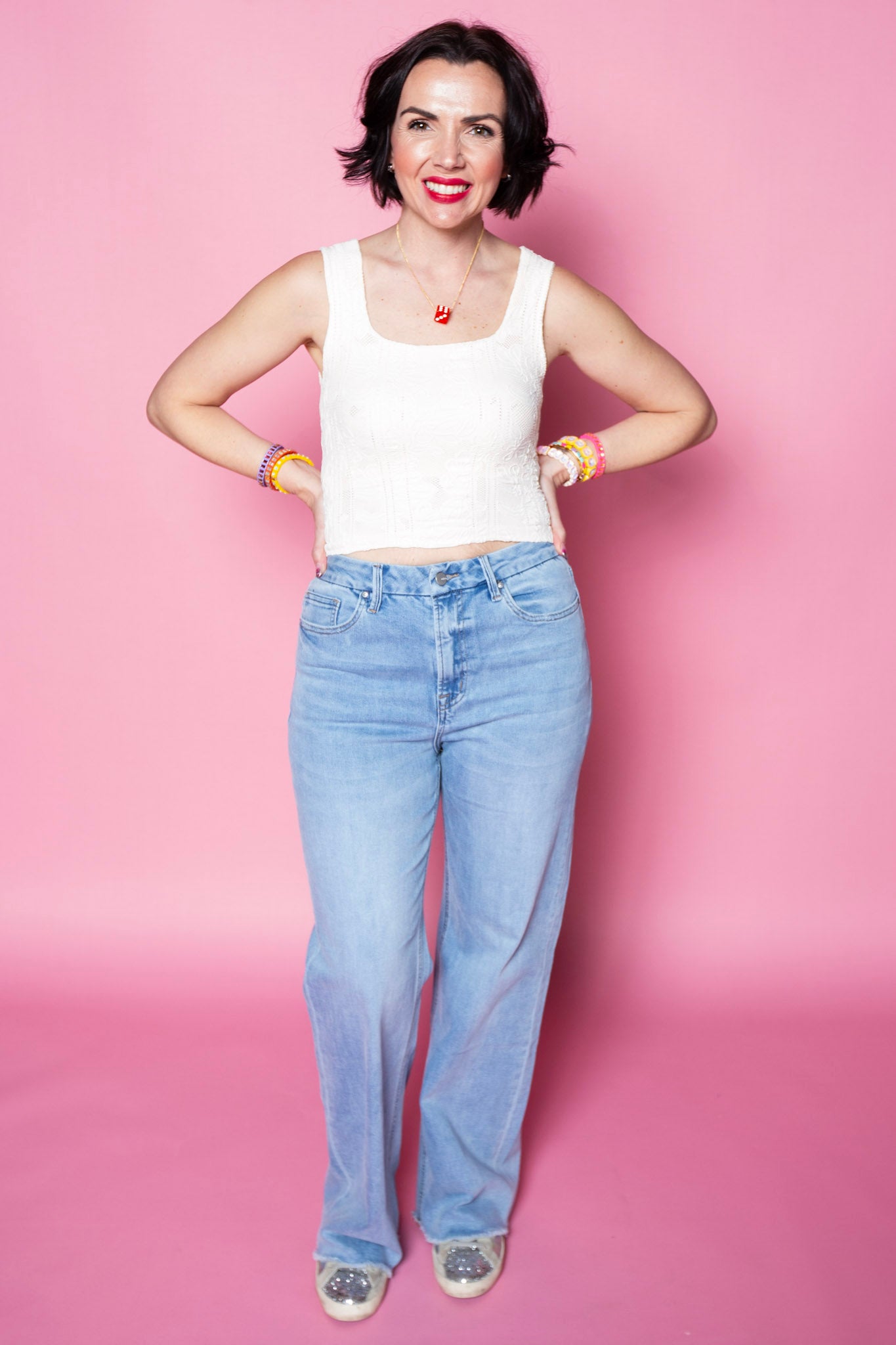 Double Lace Square Crop Top | White