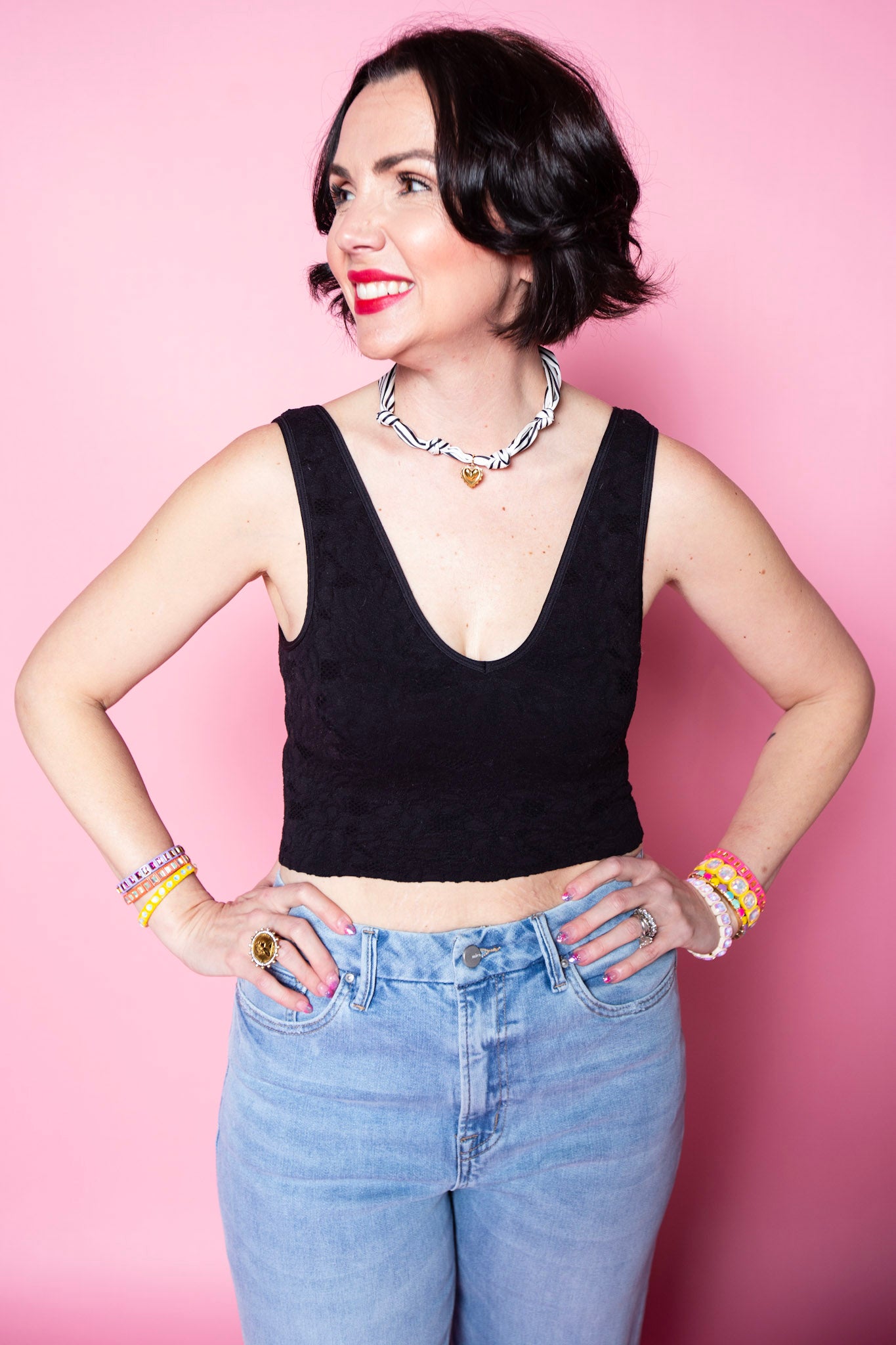 Lace V Neck Tank Top | Black