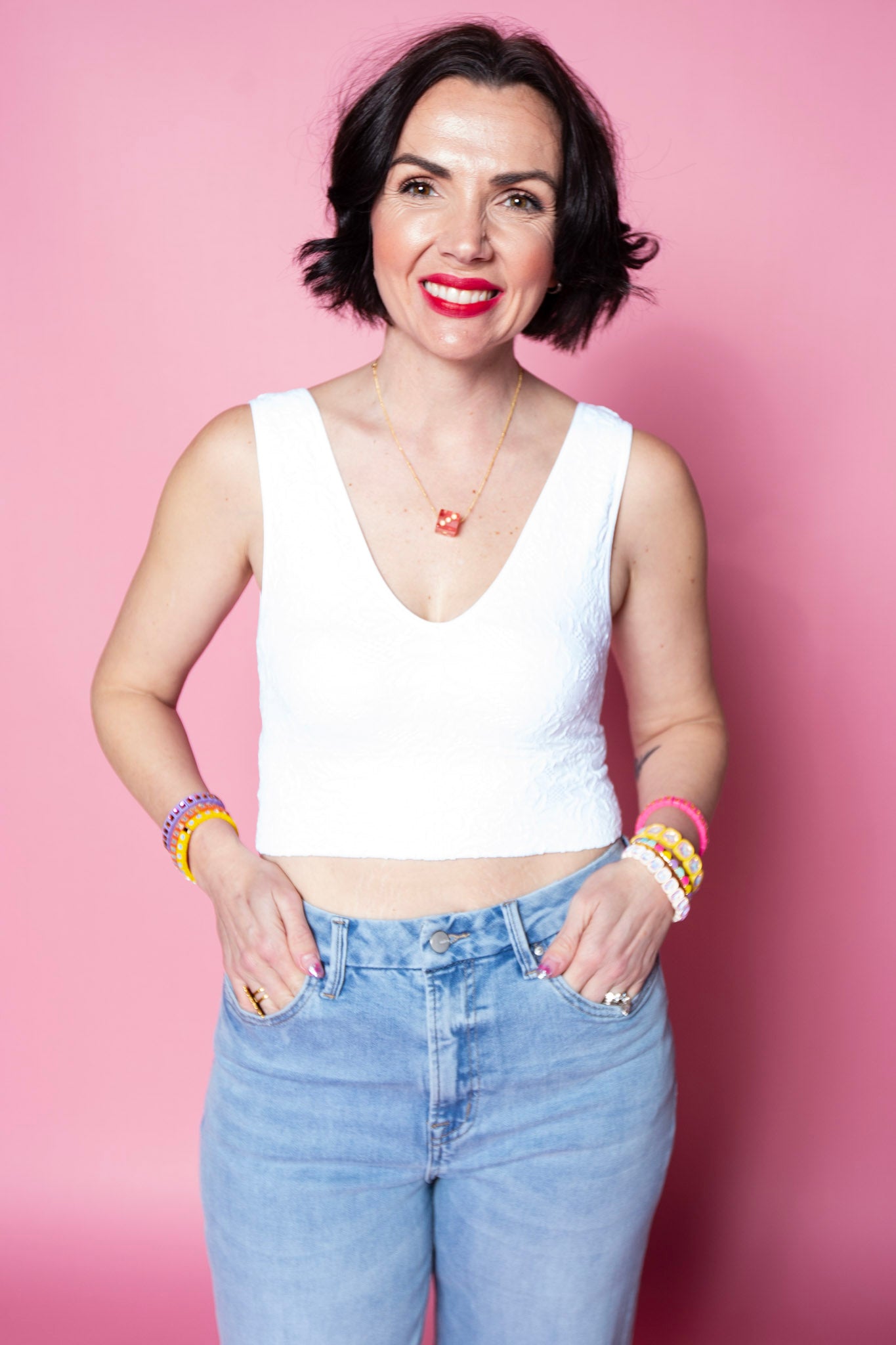 Lace V Neck Tank Top | White