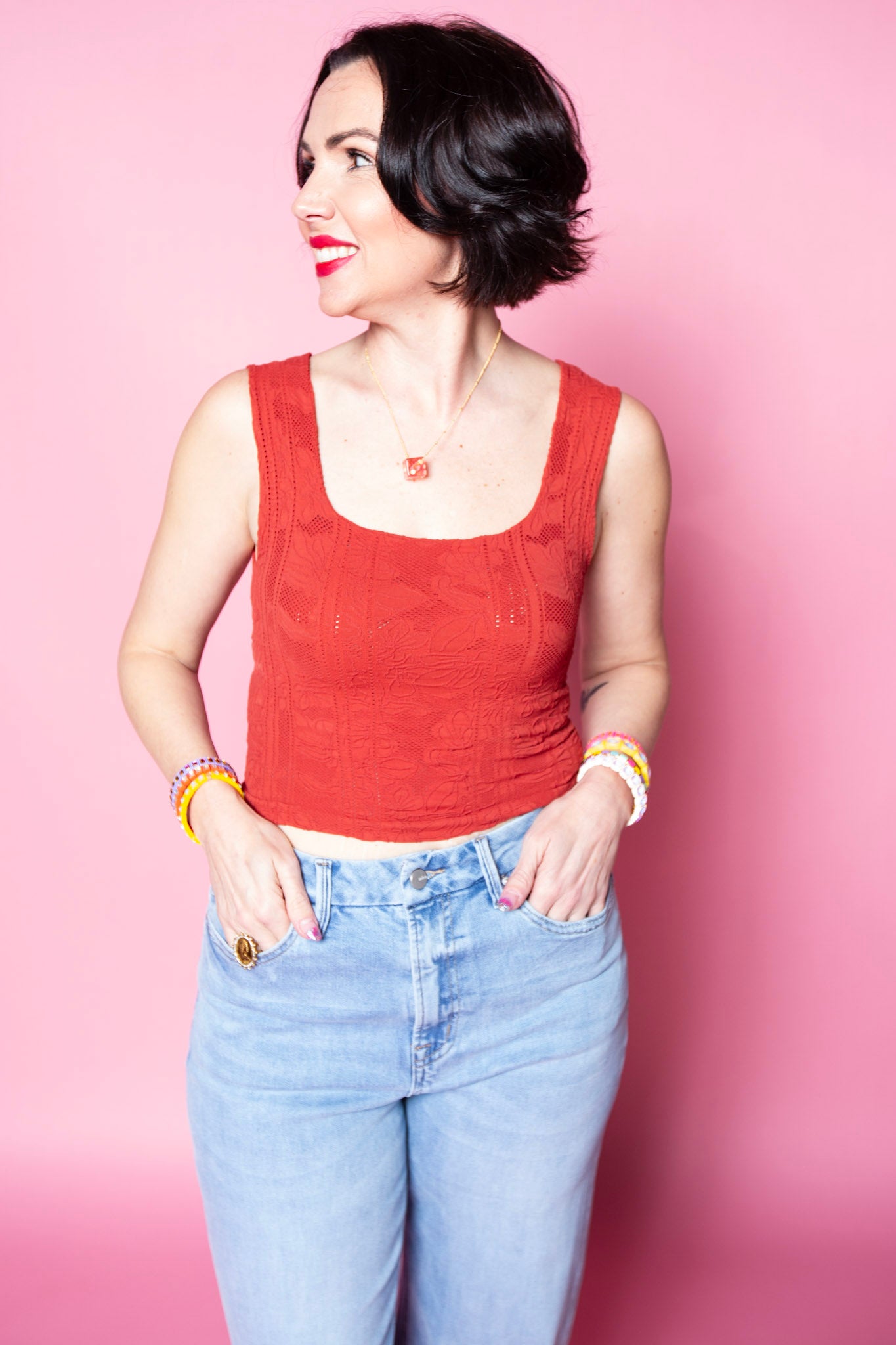 Double Lace Square Crop Top | Chili Oil