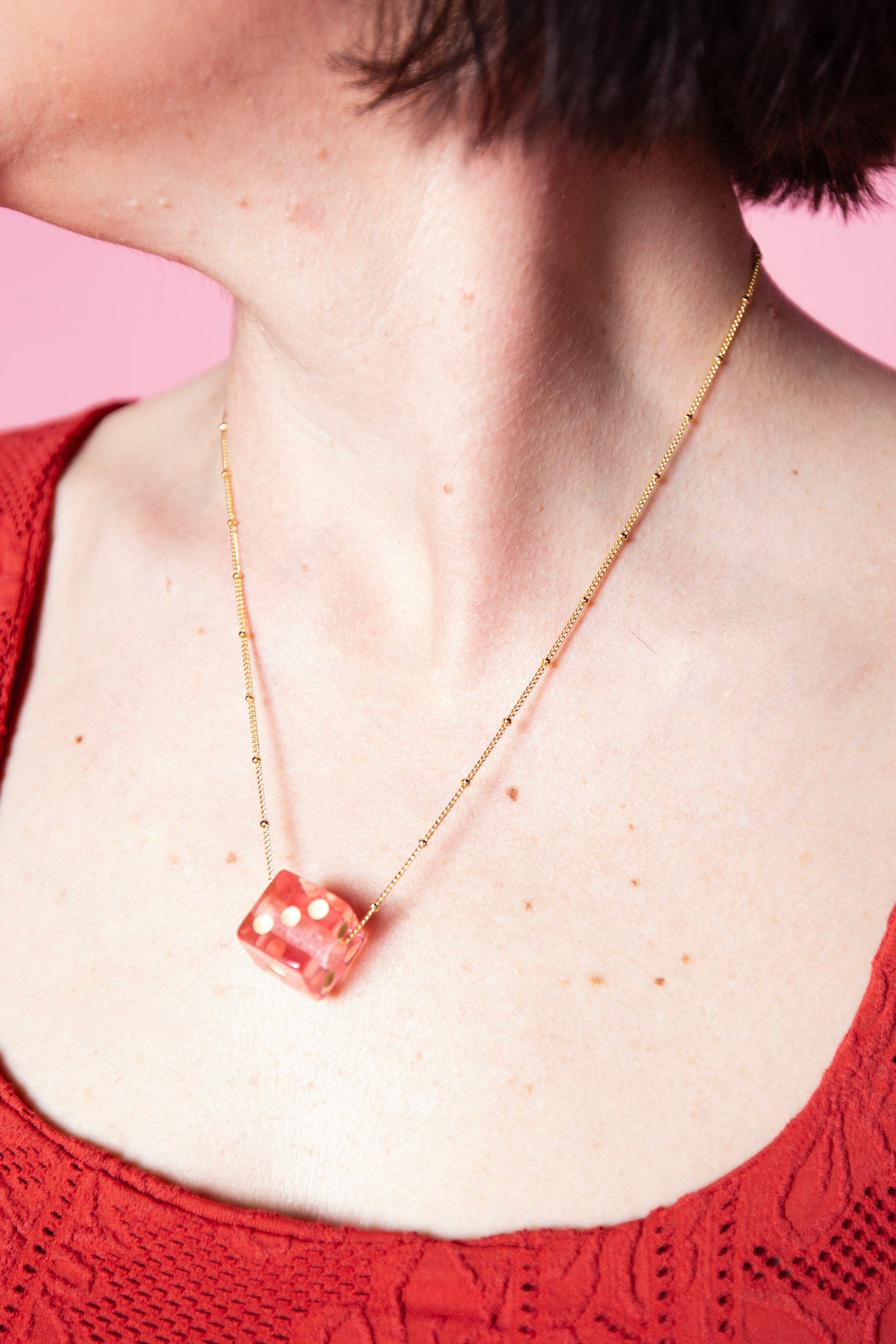 Nickel & Suede Dice Gold Necklace | Multiple Colors available