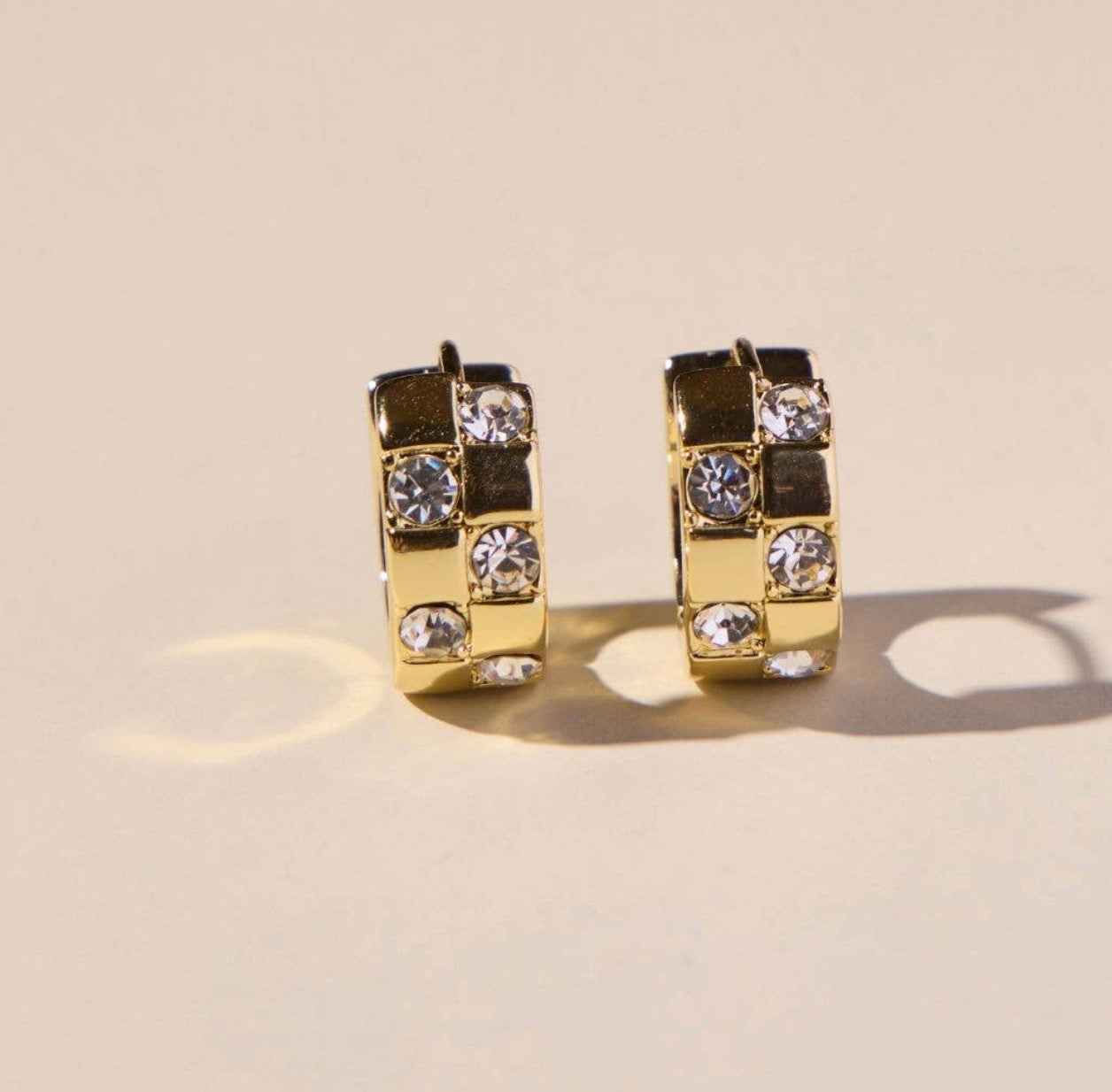 Nickel & Suede | Gold Pave Checkered Huggies