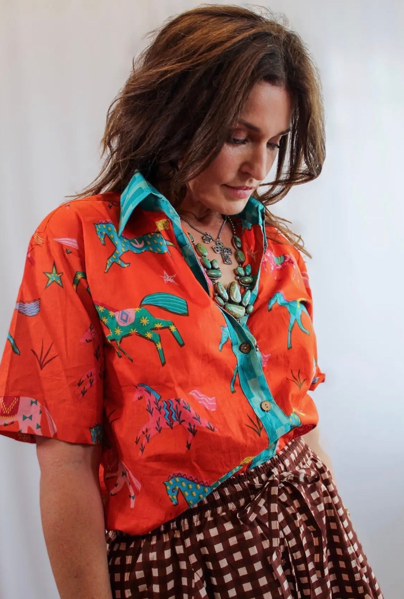 Pink Pony Club Button Down Top | Short Sleeve Orange - PRE ORDER