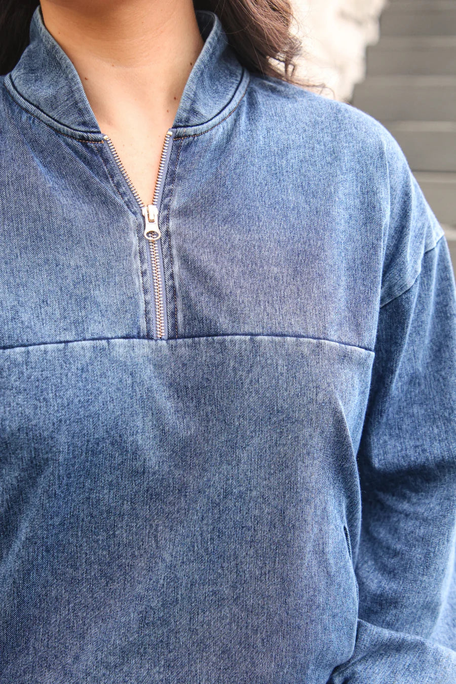 Pre Order Refined Denim Quarter Zip Pullover