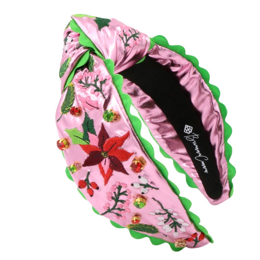 Brianna Cannon | Pink Metallic Embroidered Poinsettia Headband