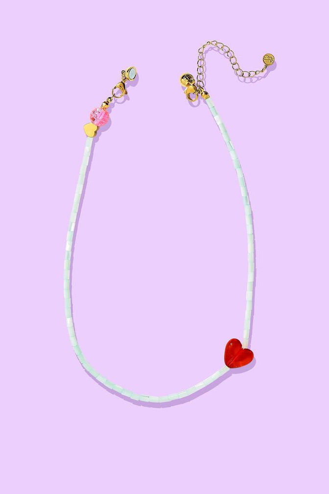 Taylor Elliott | Amore Blue Beads w/ Red Glass Heart Charm Necklace